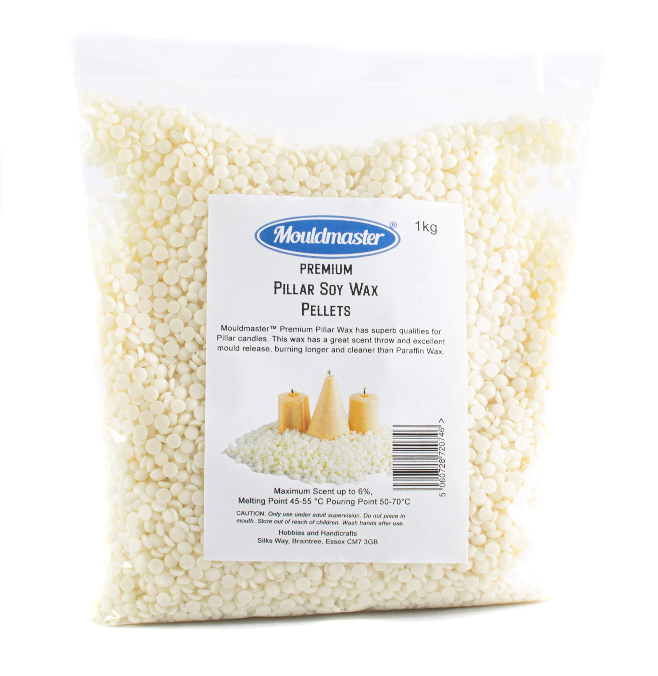 Premium Pillar Soy Wax Pellets 1 KG, White/Cream, 1Kg