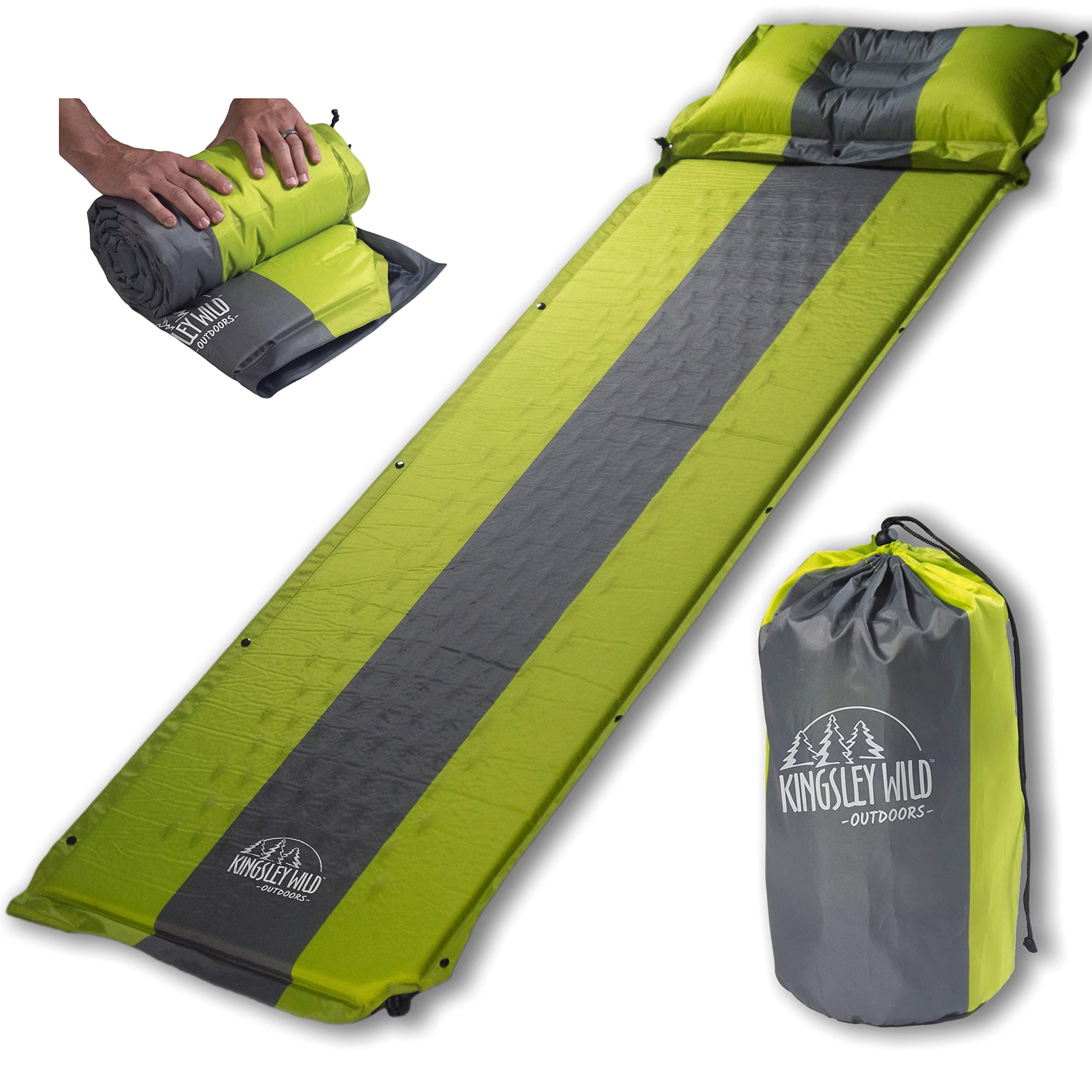 Self Inflating Sleeping Pad and Pillow (Detachable)- Perfect Mat for Tent Camping, Hiking, or Backpacking- Comfortable, Compact, Waterproof and Easily Portable