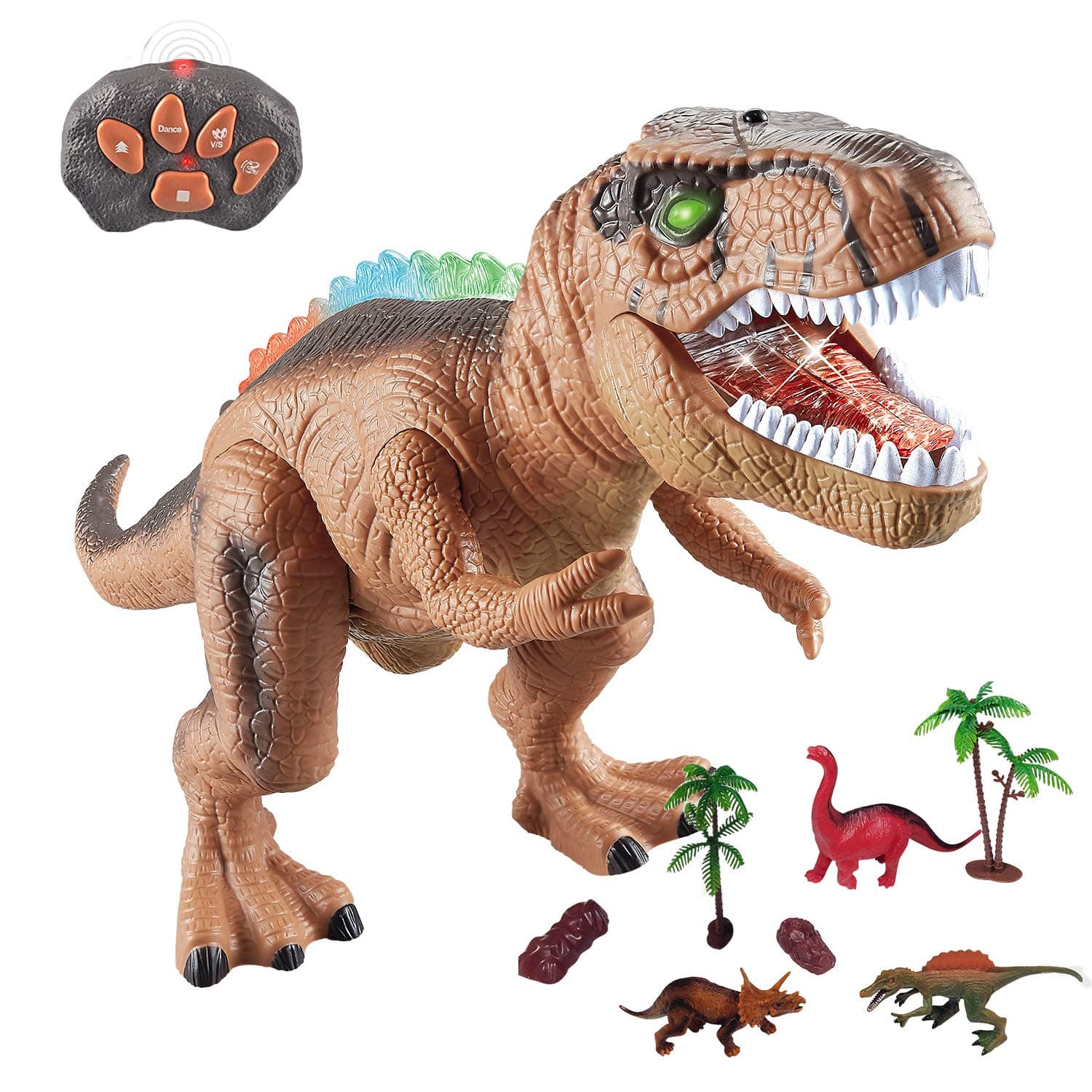 HANMUN LED Light Up Remote Control Dinosaur Toys Walking and Roaring Realistic T rex Dinosaur Figure Educational Toys for Toddlers Boys Girls