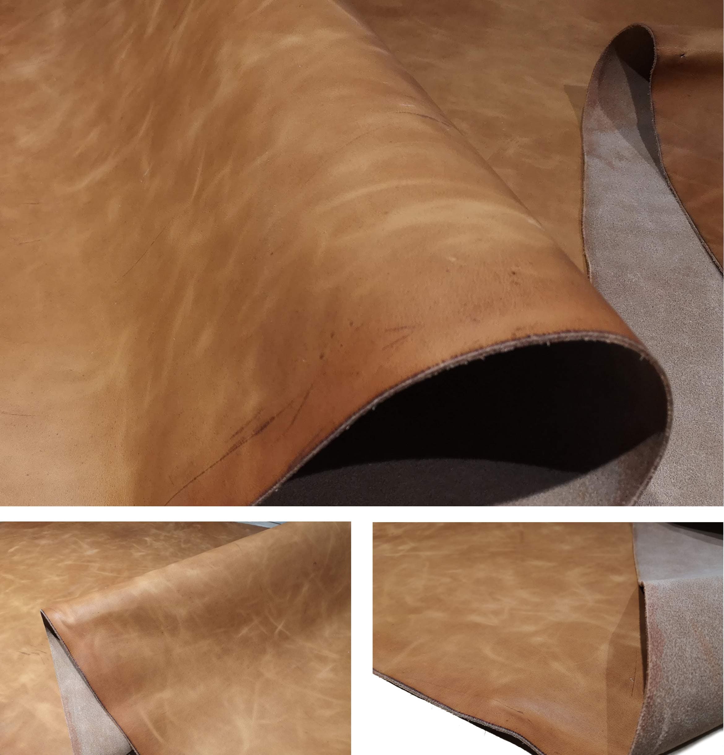Vegetable Tanned Horween Leather, Antique Vintage Look Tan Cow Hide, 1.8mm-2mm (4oz - 5oz) Tooling Leather Pieces, AAA-Grade Avail in Various Sizes (8 inch x 12 inch)