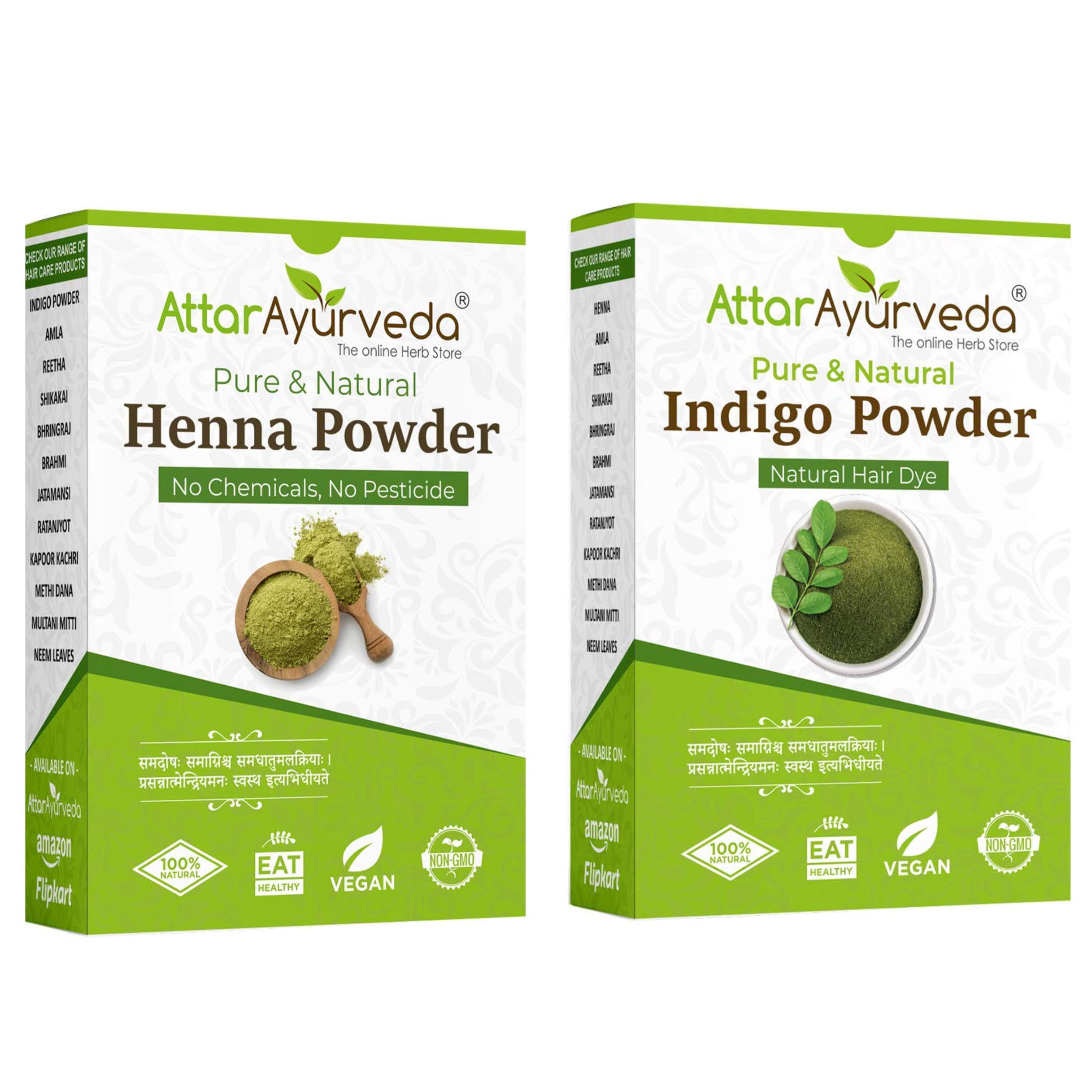 Natural Dye for Black Hair Henna Leaves powder, Indigo leaves powder combo pack, 200 g (Pack of 2)