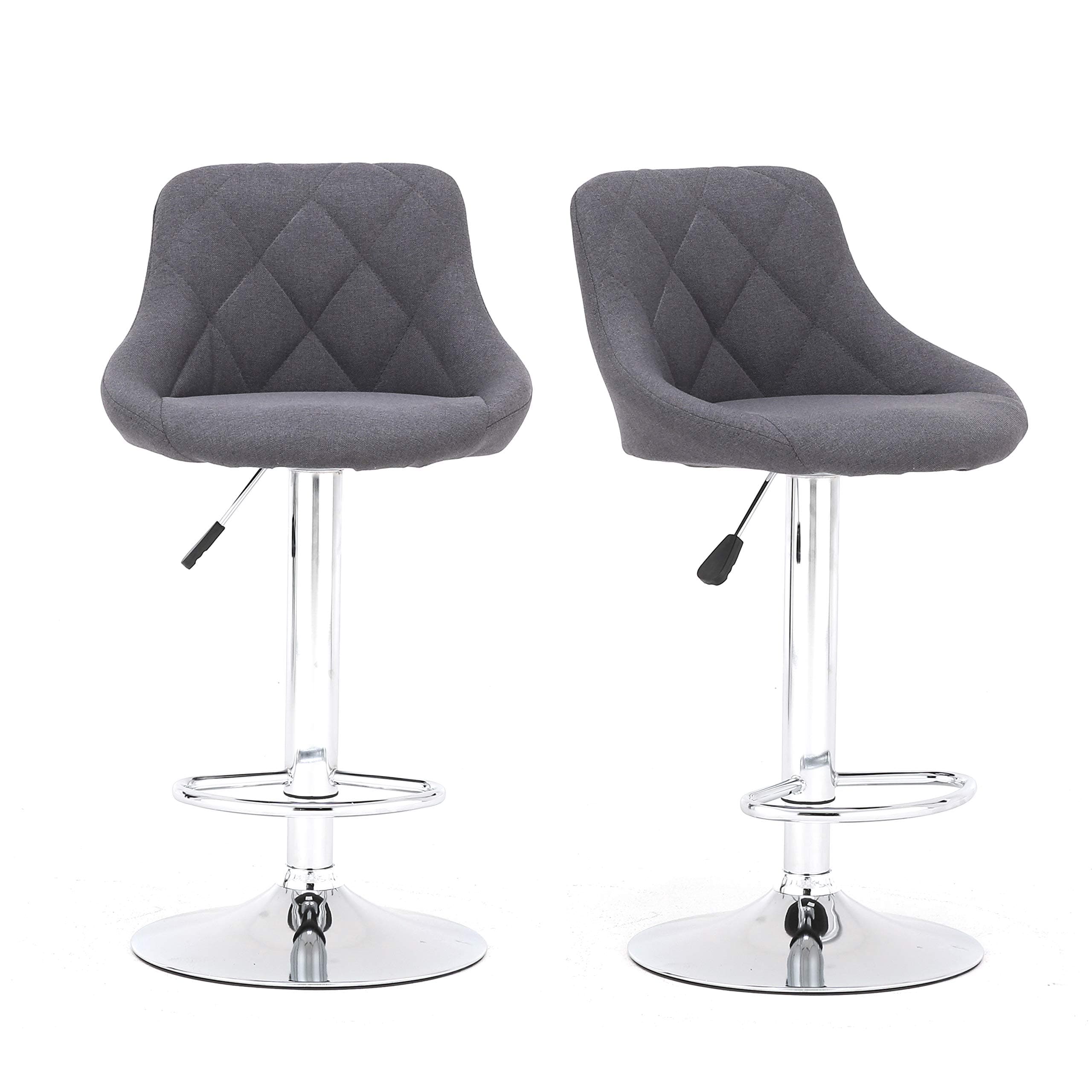 Mayfair Fabric Bar Stools Set Of 2 Chairs Breakfast Dining Stools For Kitchen Island Counter, Adjustable Swivel Gas Lift, 360° Swivel (Dark Grey)