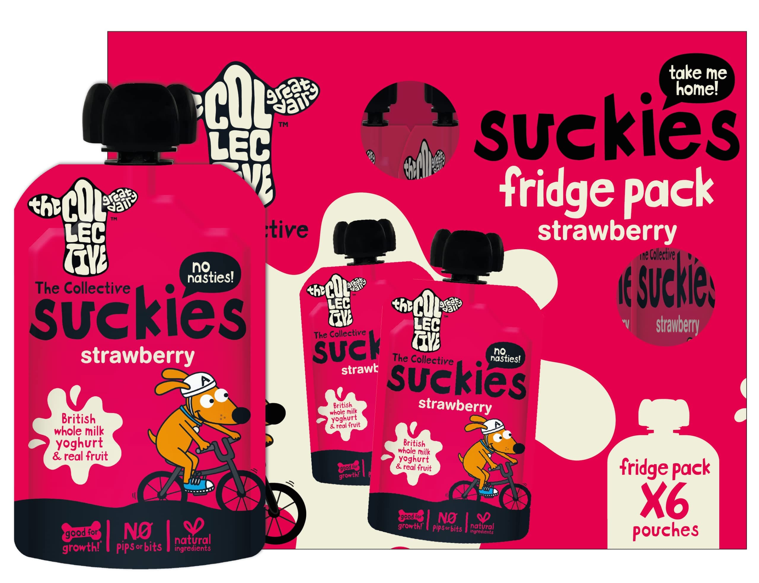 The Collective Great Dairy Suckies Strawberry Kids Yoghurt Pouch Multi-Pack 6 x 90g