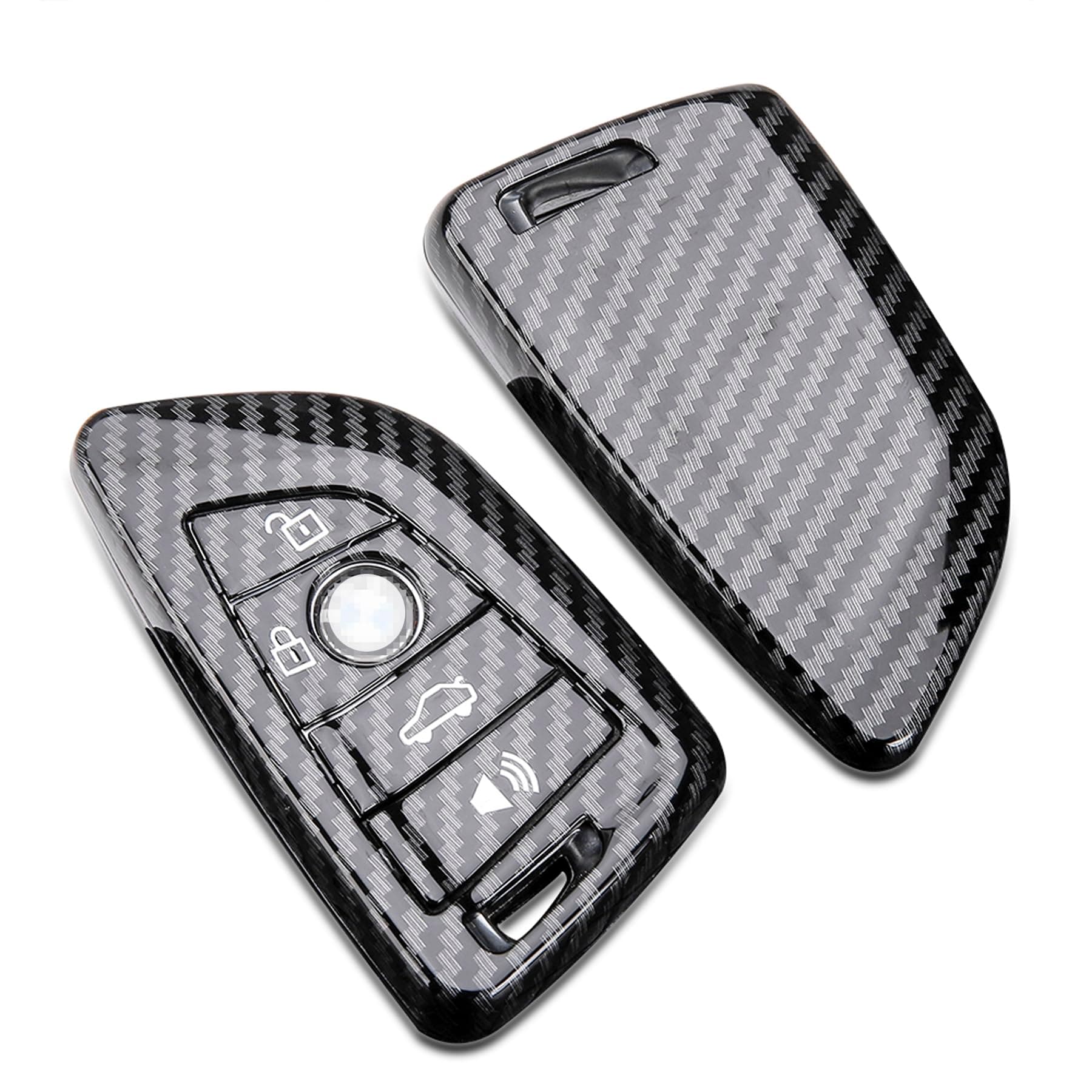 Key Fob Cover for BMW X1 X2 X3 X5 X6 2 5 6 7 Series, Protective Carbon Fiber Keyless Entry Smart Remote Key Case Holder 4 Buttons, 2Pcs