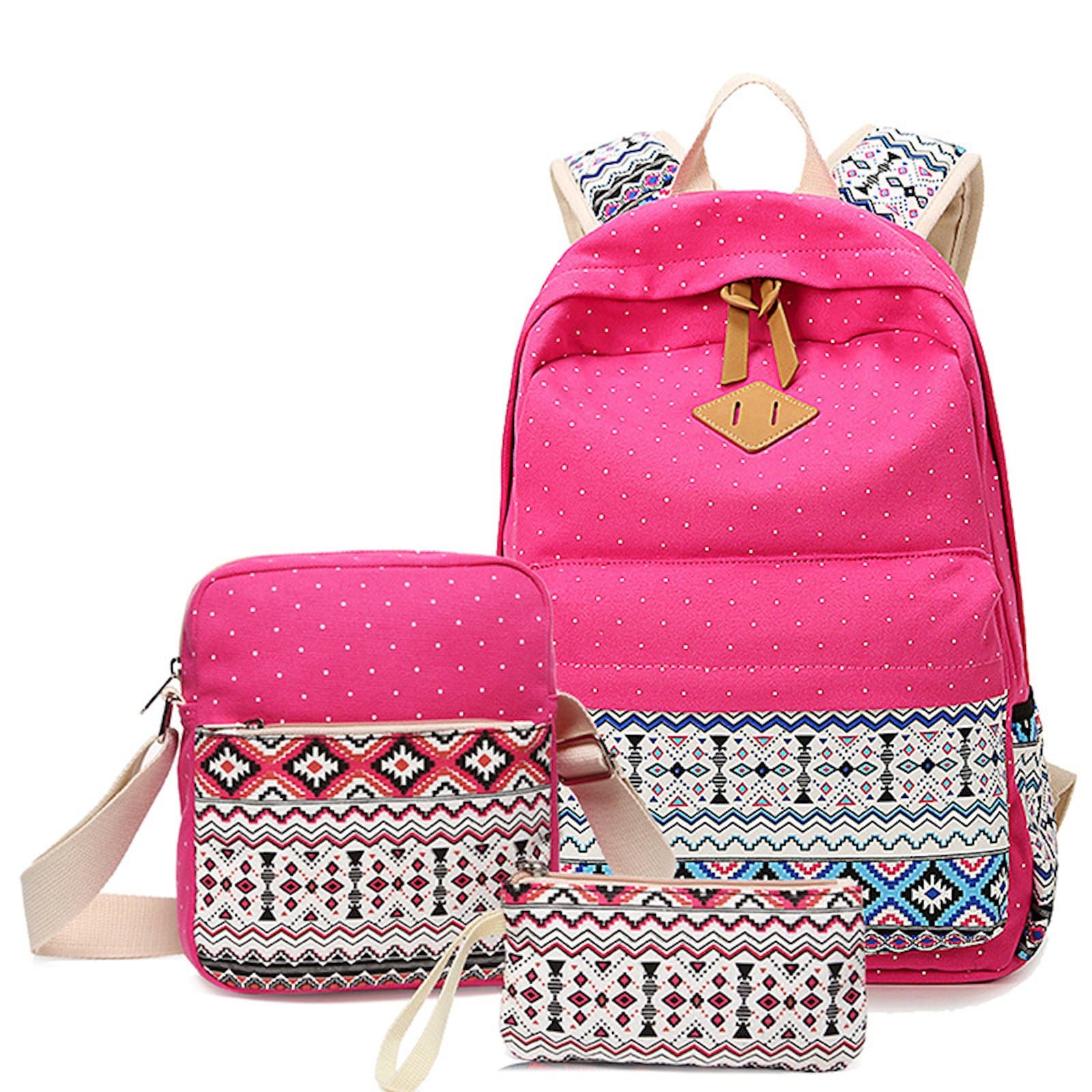 WSLCN Canvas Backpacks Set Girls School Bags Zipped Daypack Travel Satchel Shoulder Messenger Bag Kids Shoulder Bag Rucksack Laptop Casual Shoulder Bag Pencil Case