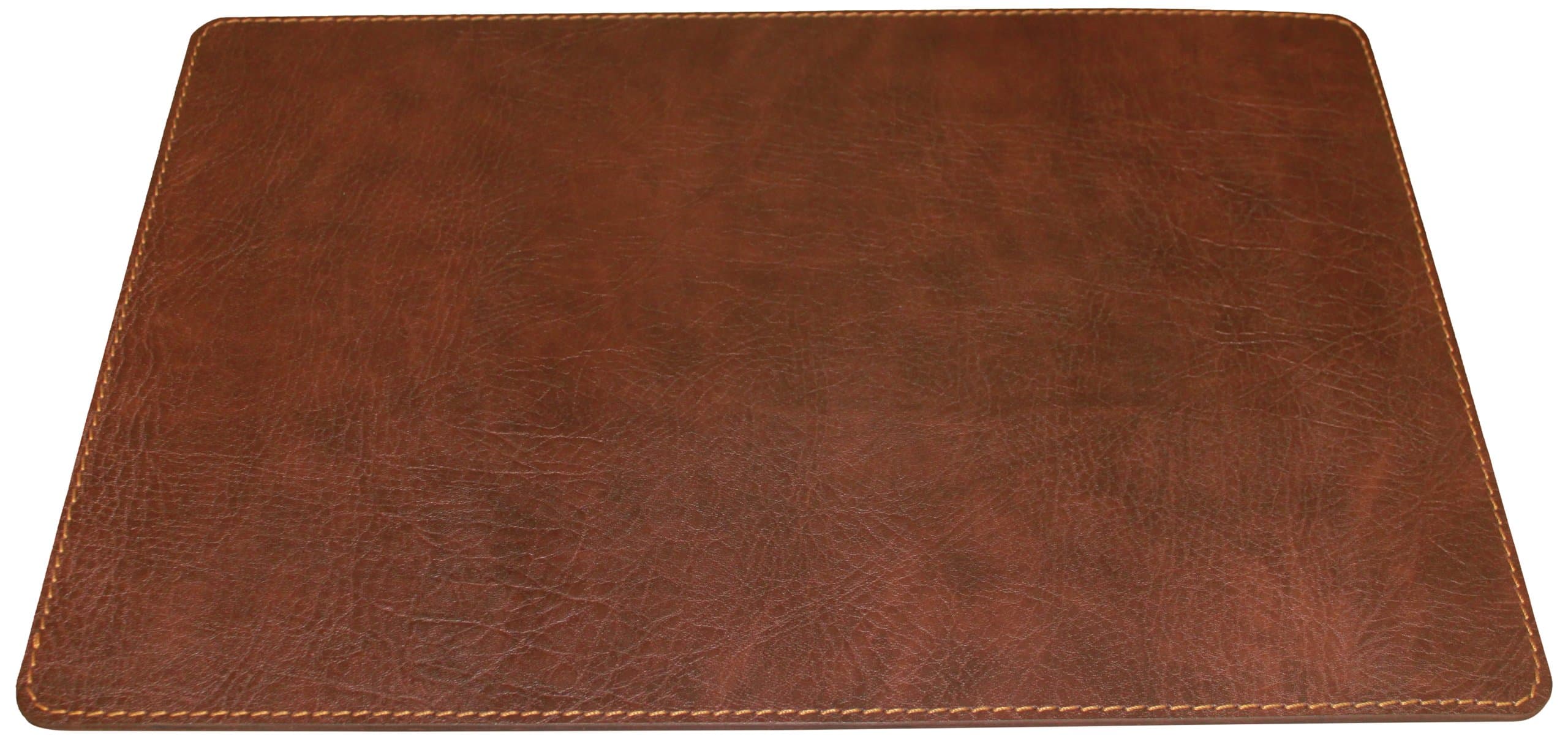 EcoDomo 1913-MABUF-PLG4 Mahogany Buffalo Coasters with Gold Stitch Leather Placemat, 4-Pack