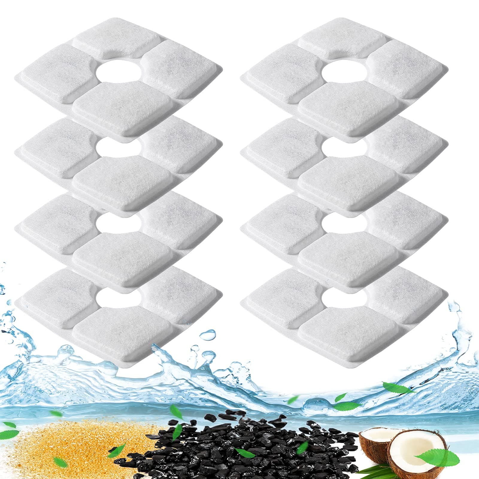 Cat Fountain Replacement Filter - 8 Pcs, Guarm Cat Water Fountain Filter, Pet Water Fountain Filter Replacement for Most Cat Dog Water Dispensers, Activated Carbon Filters & PP Cotton (8pcs-02)