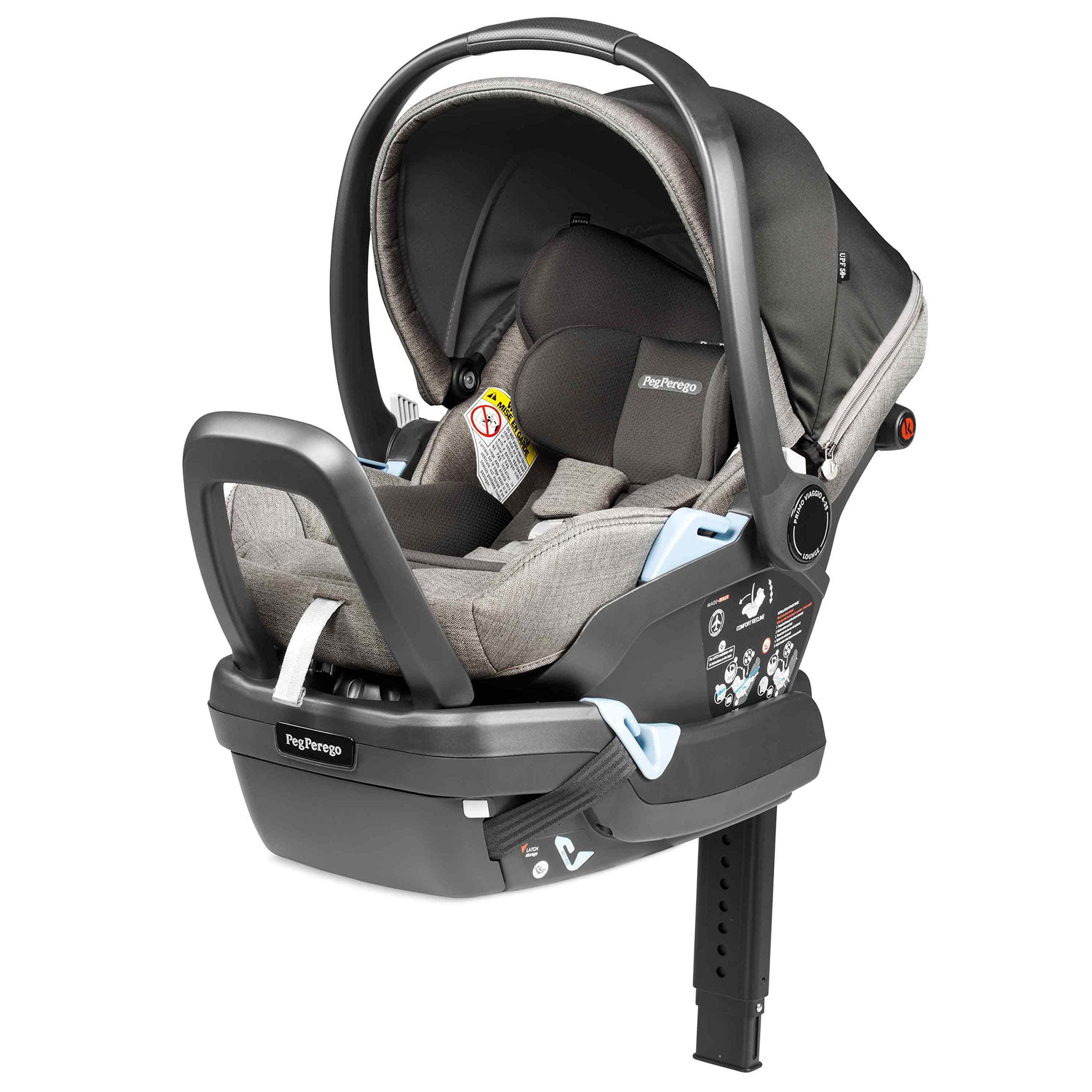 Peg PeregoPrimo Viaggio Lounge - Reclining Rear Facing Infant Car Seat - Includes Base with Load Leg & Anti-Rebound Bar - for Babies 4 to 30 lbs - Made in Italy - City Grey (Grey)