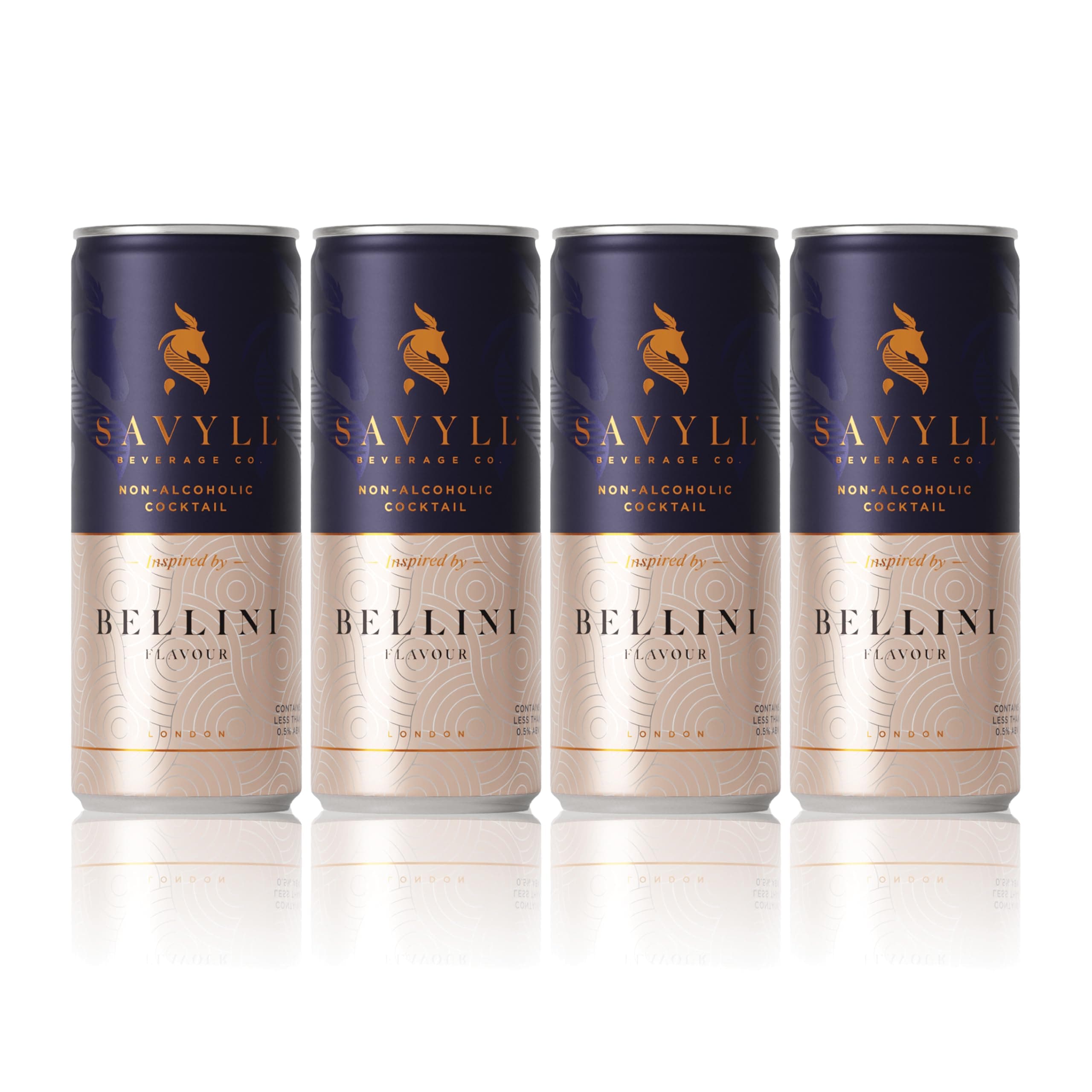 Beverage Co, Non alcoholic cocktail cans, Bellini, 250ml cans (4 pack), vegan friendly, gluten free, less than 4g sugar and 34 calories per 250ml, natural ingredients, ready to drink