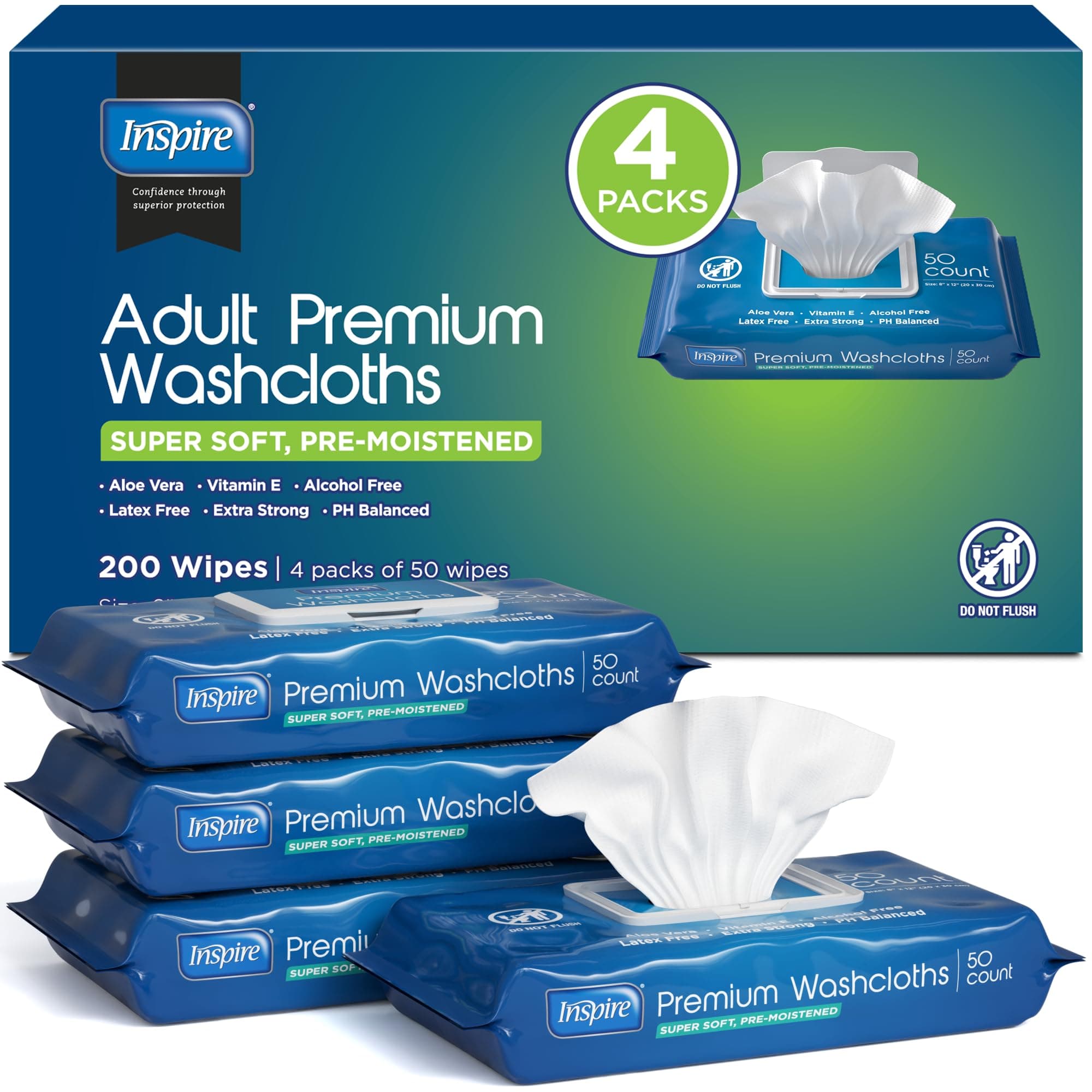 Inspire Adult Wet Wipes | Adult Wash Cloths Extra Large, Adult Wipes for Incontinence & Cleansing, 8"x12", 200 ct …