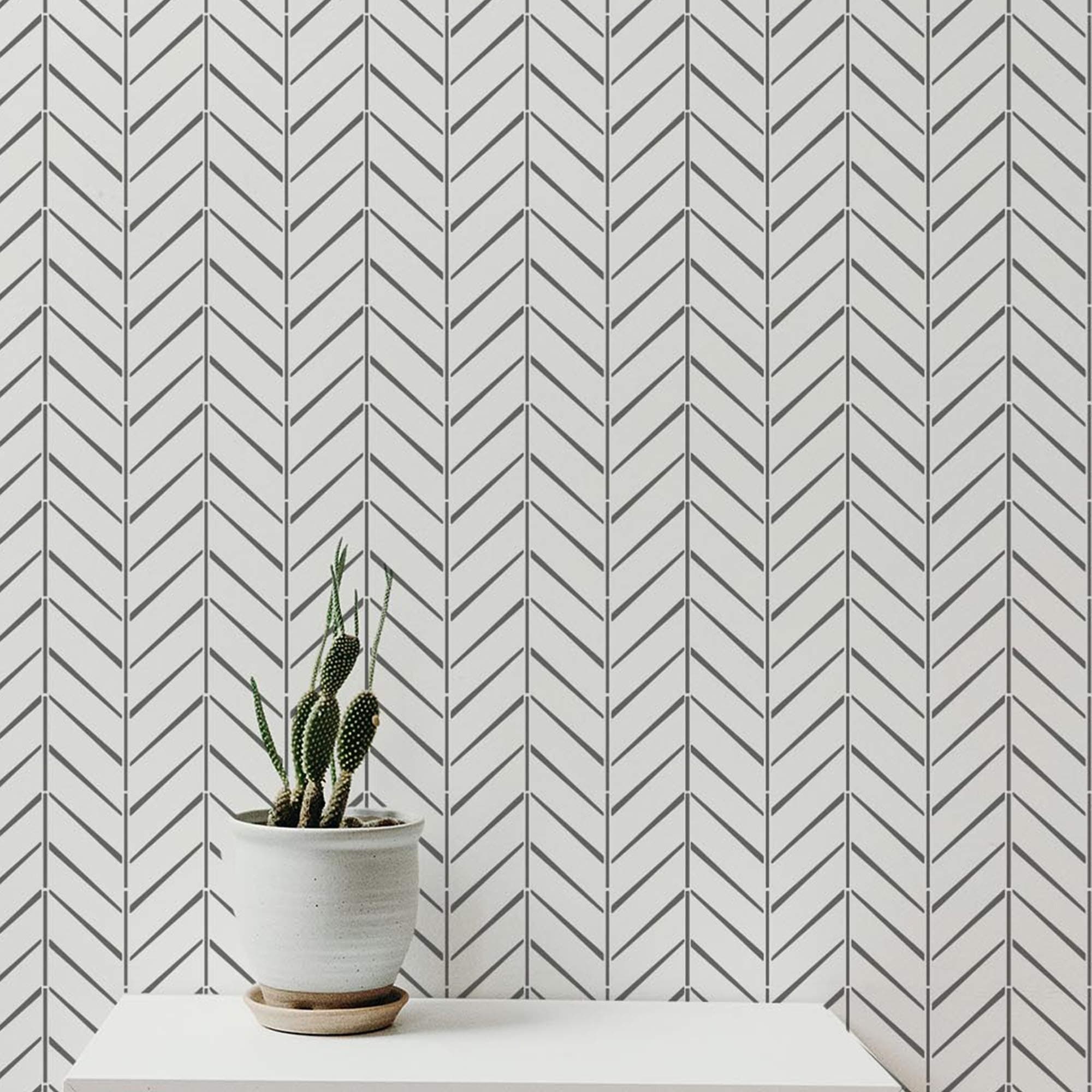 Pinkipo, 2 Pack, Herringbone Vintage, Reusable Allover Large Wall Stencils for Painting, Minimal Wall Stencil, Modern Wall Stencils for Painting, Stencils For Walls, Chevron Simple Wall Stencils