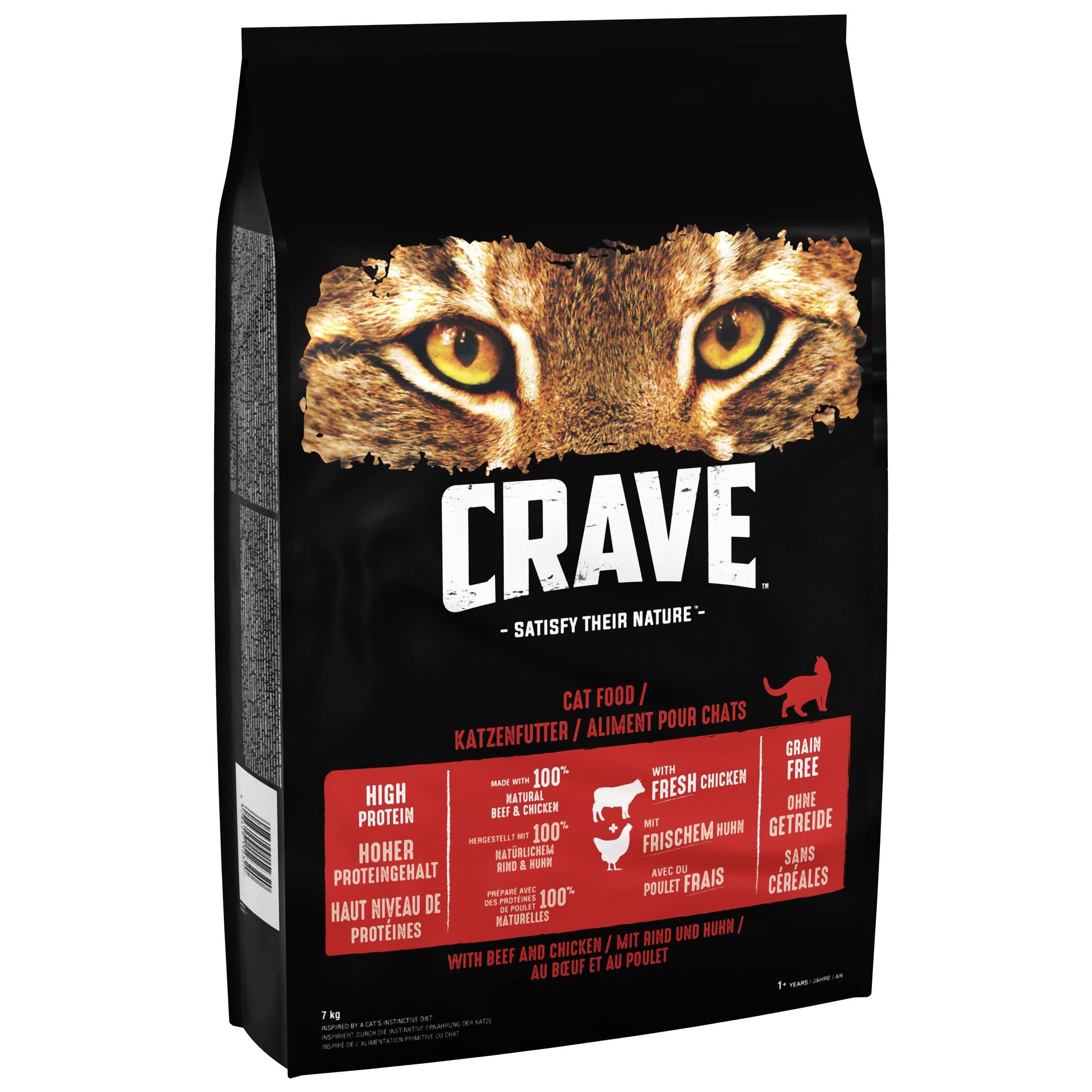 Chicken & Beef 7 kg Bag, Premium Adult Cat Dry Food with high Protein, Grain-free