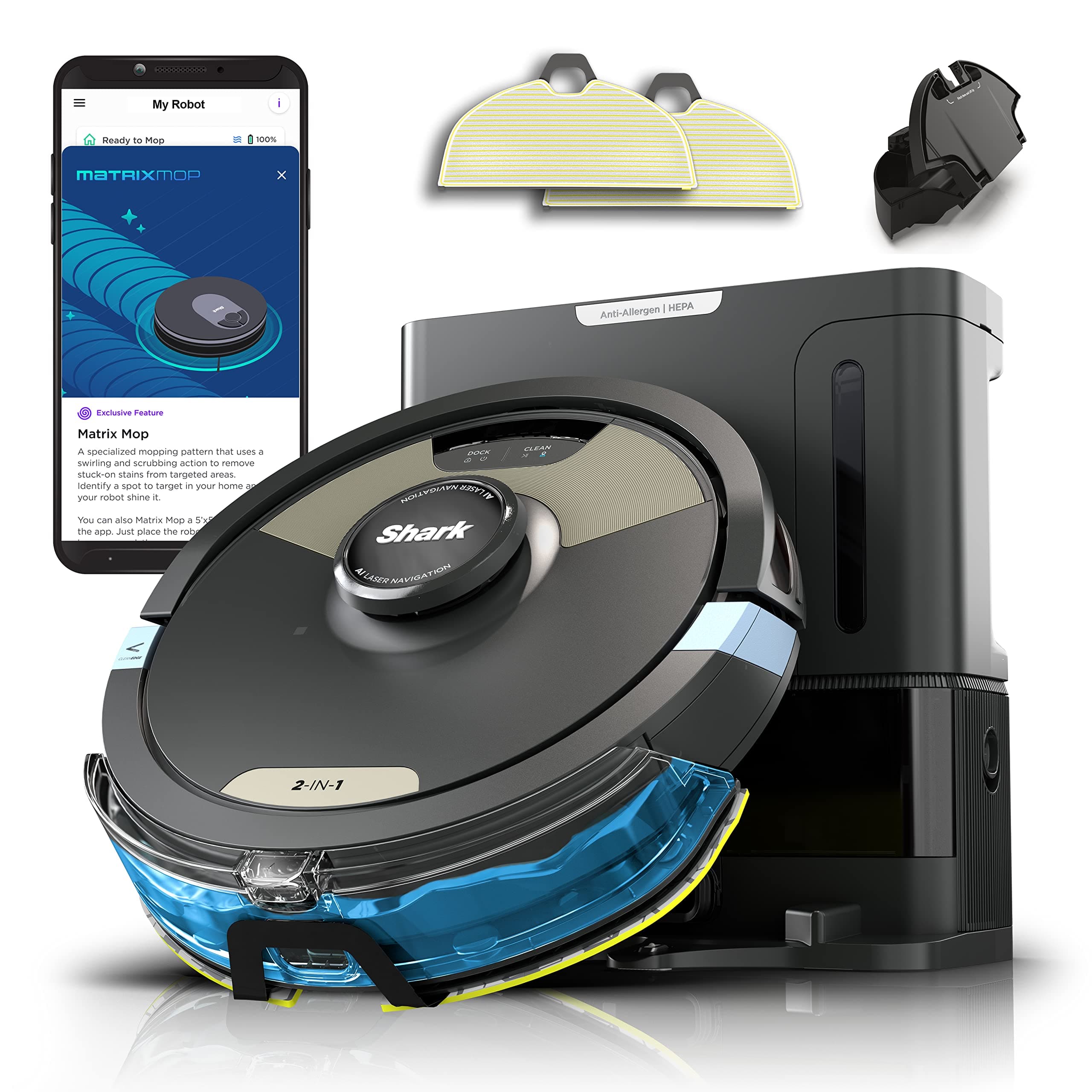 Matrix Plus | 2-in-1 Robot Vacuum & Mop for Carpets & Hard Floors | Sonic Mopping & Powerful Suction for Pet Hair | Self-Empty Base | 60-Day Capacity | HEPA | LiDAR Nav | Black/Gold | AV2610WA