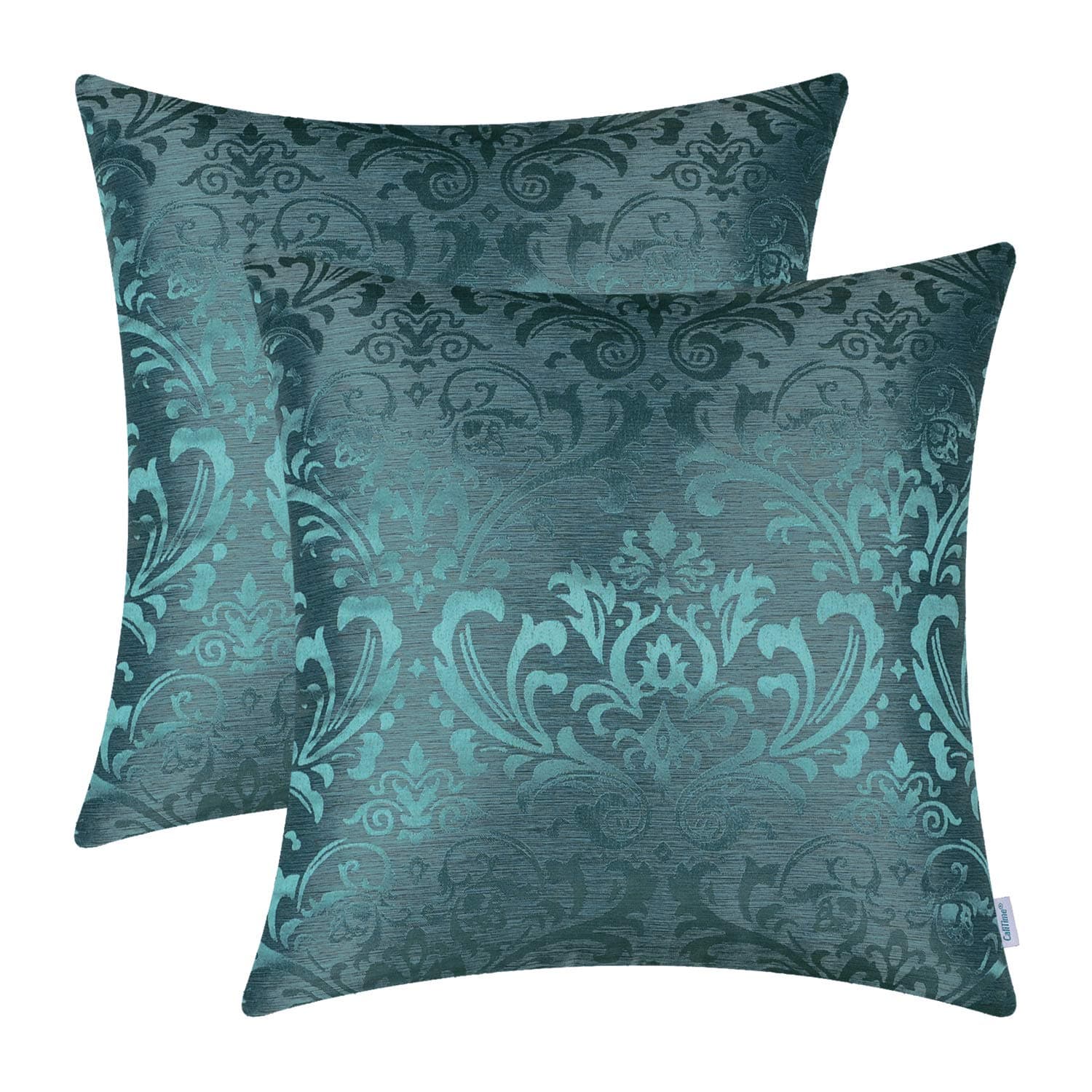 CaliTime Cushion Covers Pack of 2 Throw Pillow Covers Cases for Couch Sofa Home Decoration Vintage Damask Floral Shining & Dull Contrast 45cm x 45cm Teal