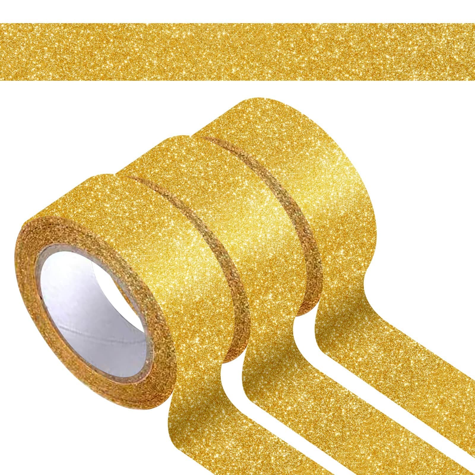 3 Rolls Gold Glitter Tape,Gold Glitter Washi Tape 15mm by 5m,Total 15m/17.5 Yards,for Scrapbook,Crafting