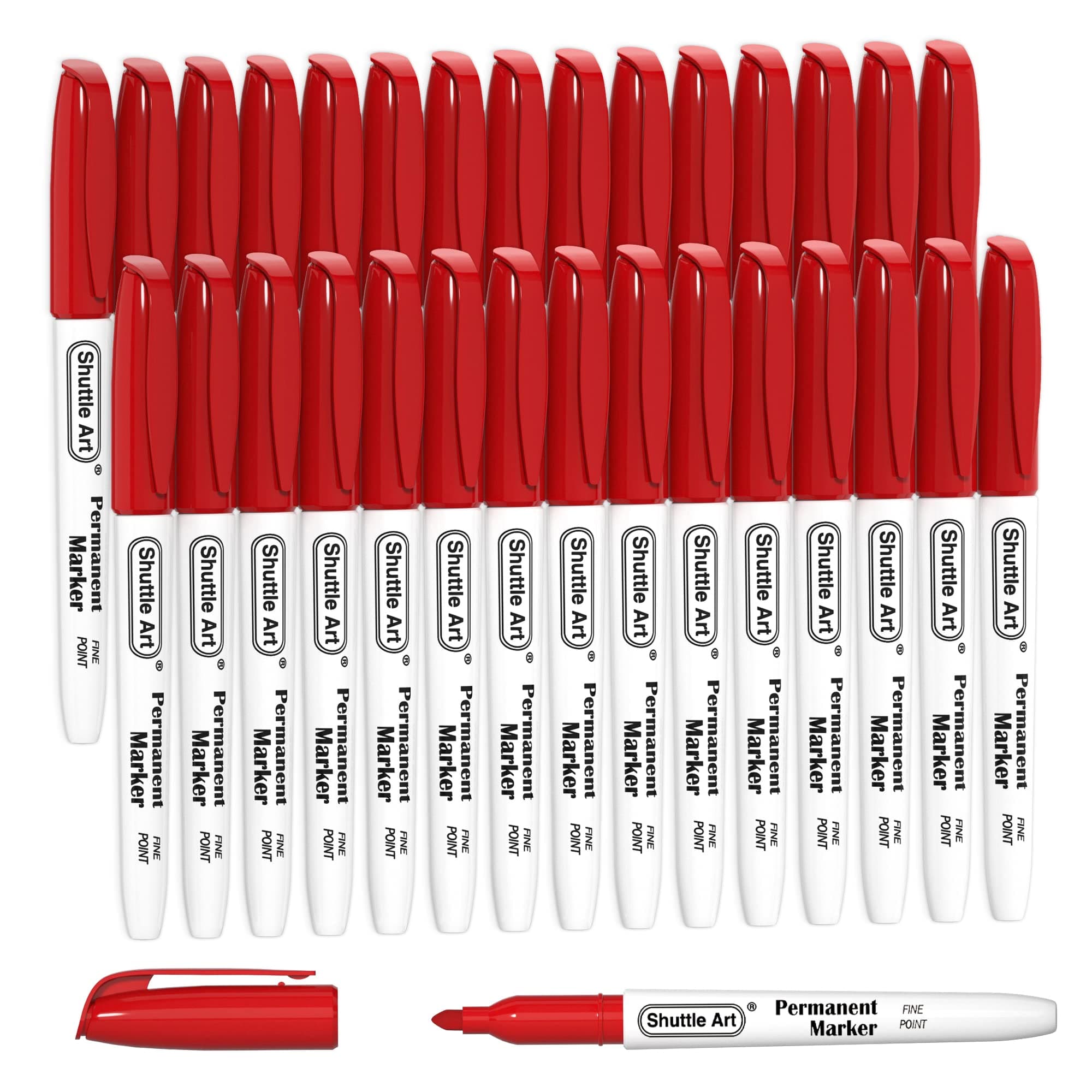 Shuttle Art Permanent Markers, 30 Pack Red Permanent Marker set,Fine Point, Works on Plastic,Wood,Stone,Metal and Glass for Doodling, Marking…