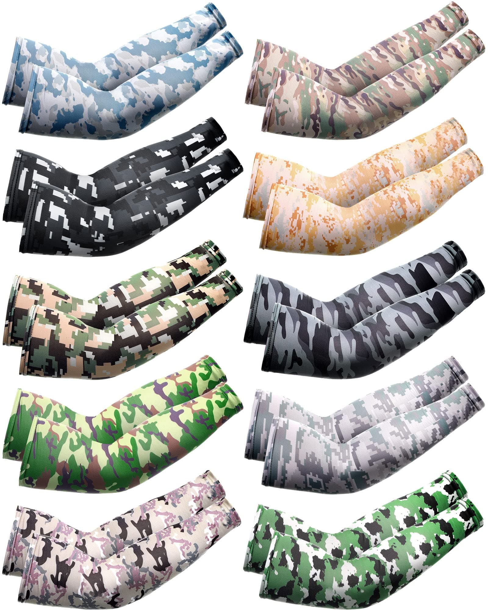 Lounsweer10 Pair Unisex UV Protection Arm Sleeves Ice Silk Covers Long Sleeves to Cover Arms, Medium(Camouflage Pattern)