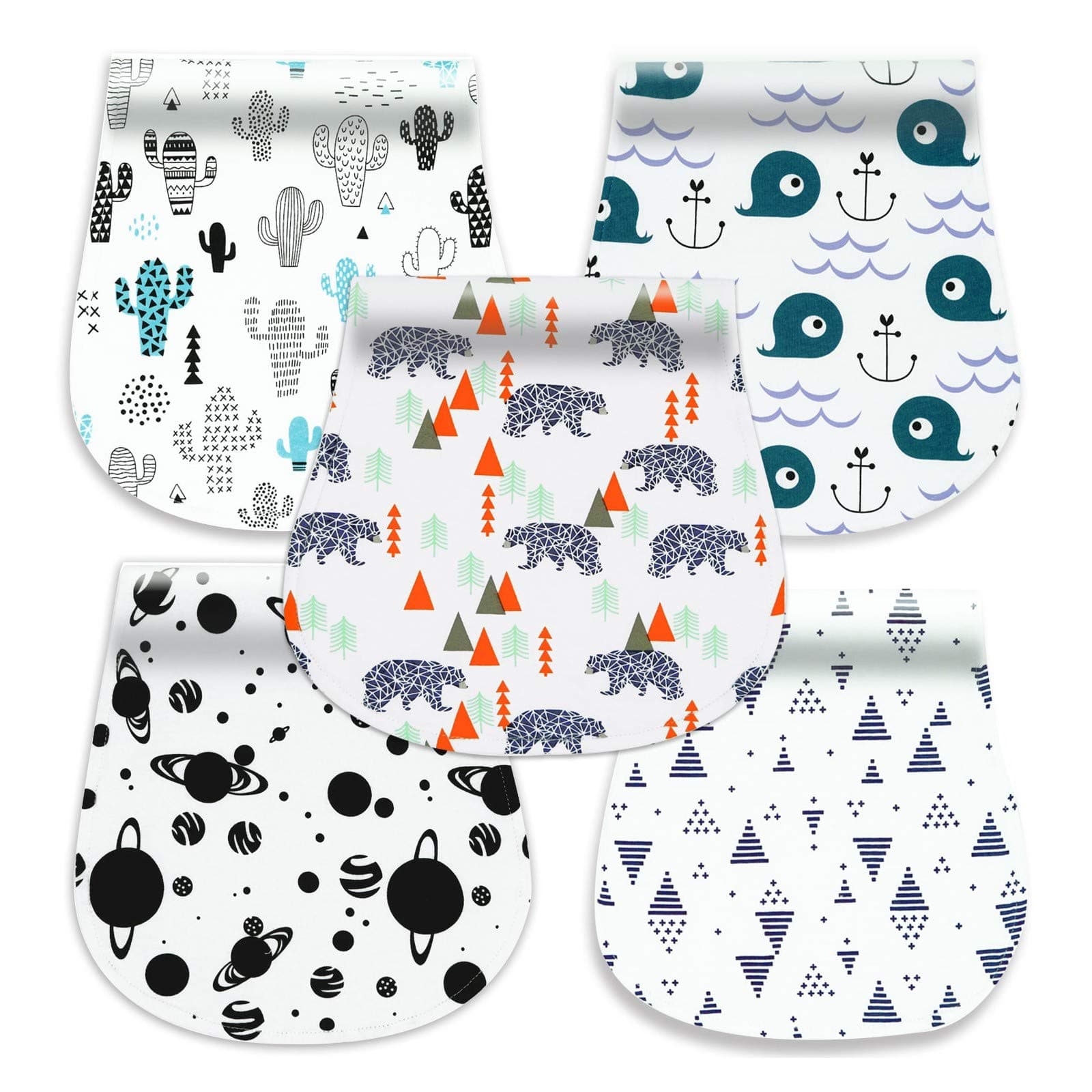 Cherub Baby Burp Cloths for Boys, 100% Organic Cotton Soft Absorbent Triple Layer Burping Rags for Newborns, 5-Pack