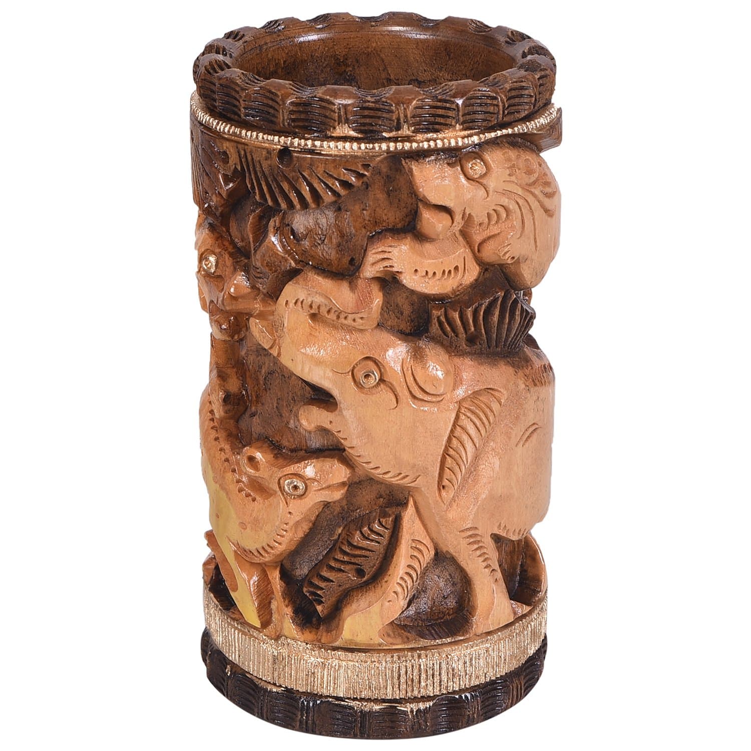 Craft Trade Wooden Animal Design Round Pen Holder Stand Decorative Showpiece Gift Items for Home Décor and Office Desk Organiser_(Brown)