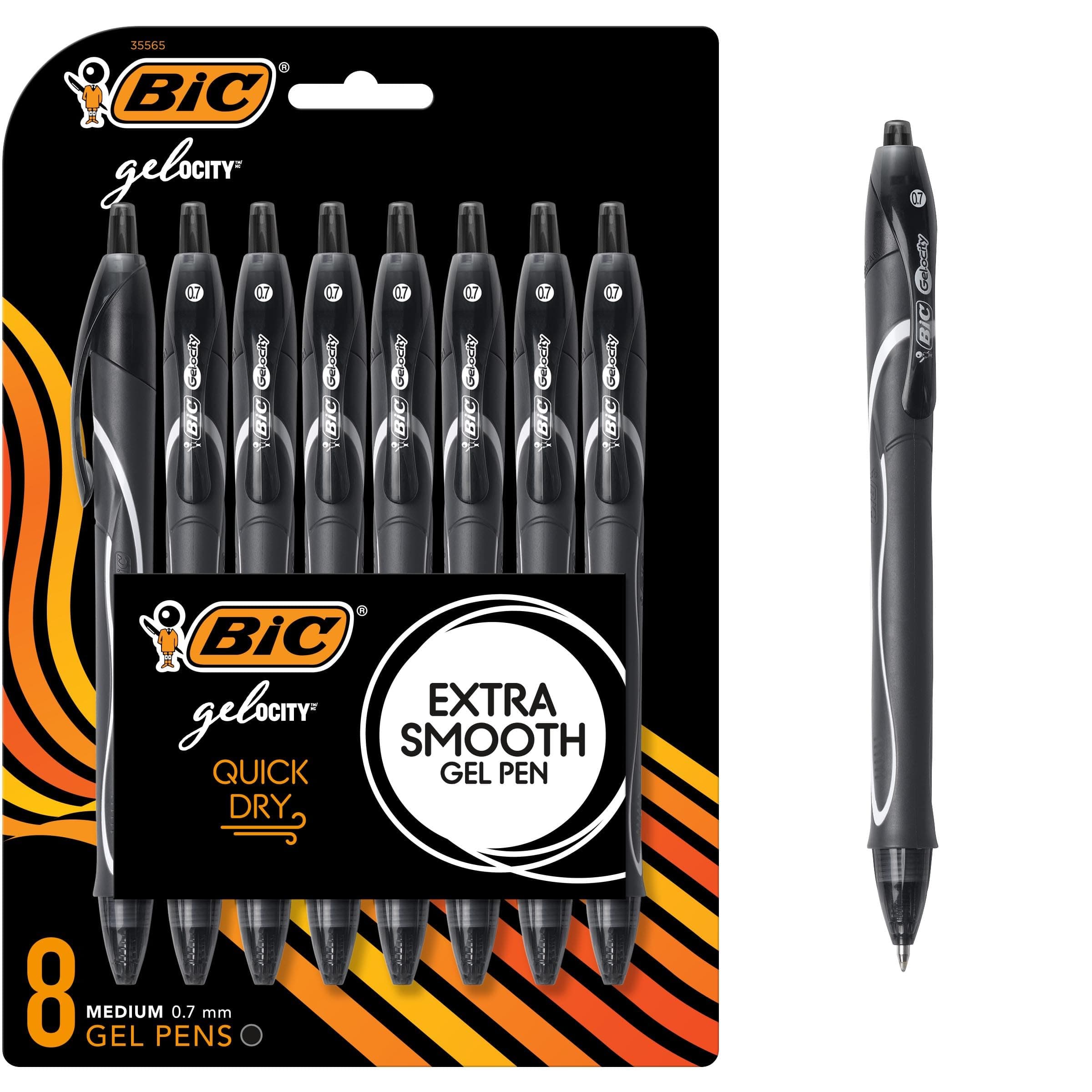 Gelocity Quick Dry Black Gel Pens, Medium Point (0.7mm), 8-Count Pack, Retractable Gel Pens With Comfortable Full Grip