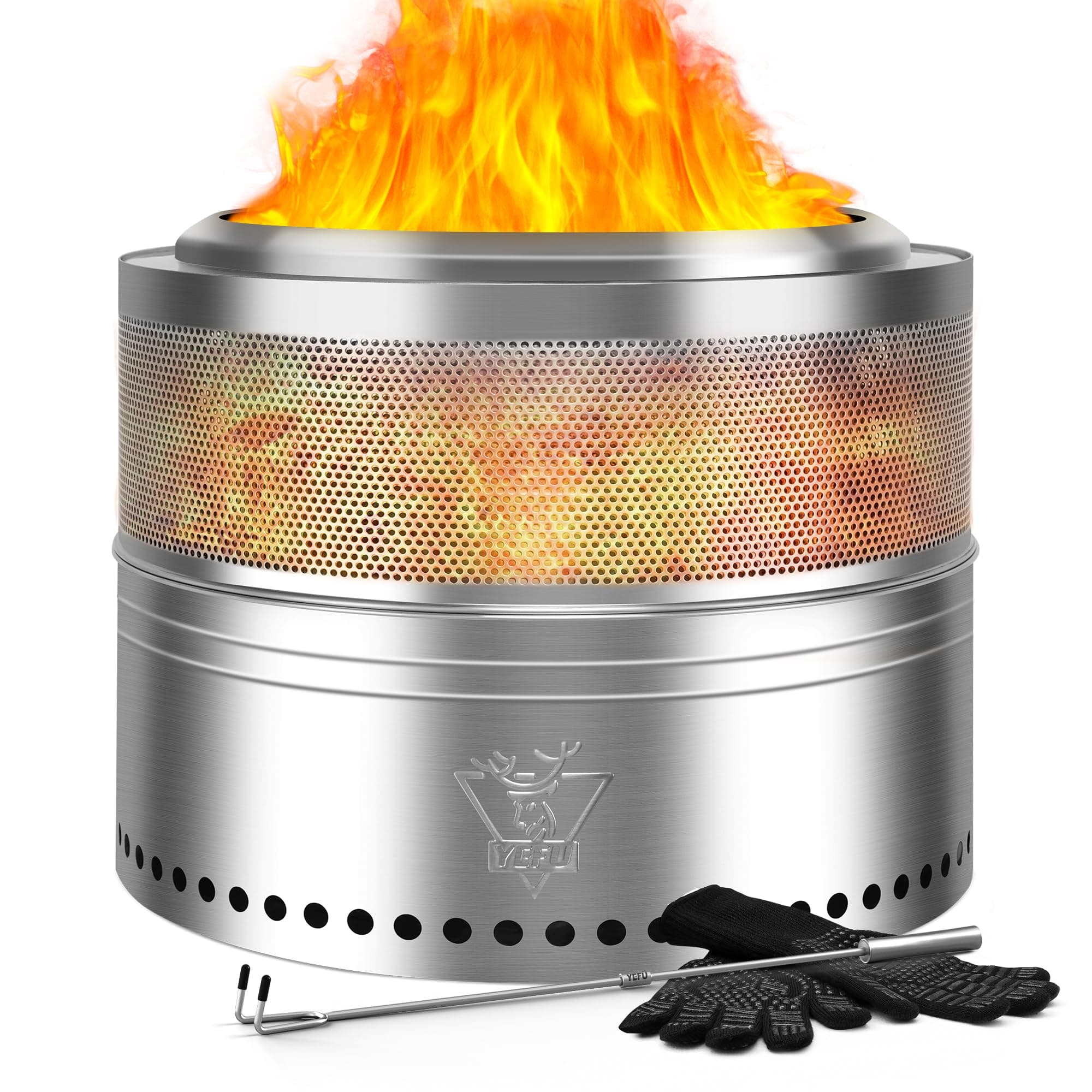 YEFU Fire Pit Folding Smokeless Firepit, Wood Burning Stainless Steel Portable Outdoor Fireplace with Removable Ash Stand,Gloves,Fire Poker,Bonfire Fire Pits for Outside Camping