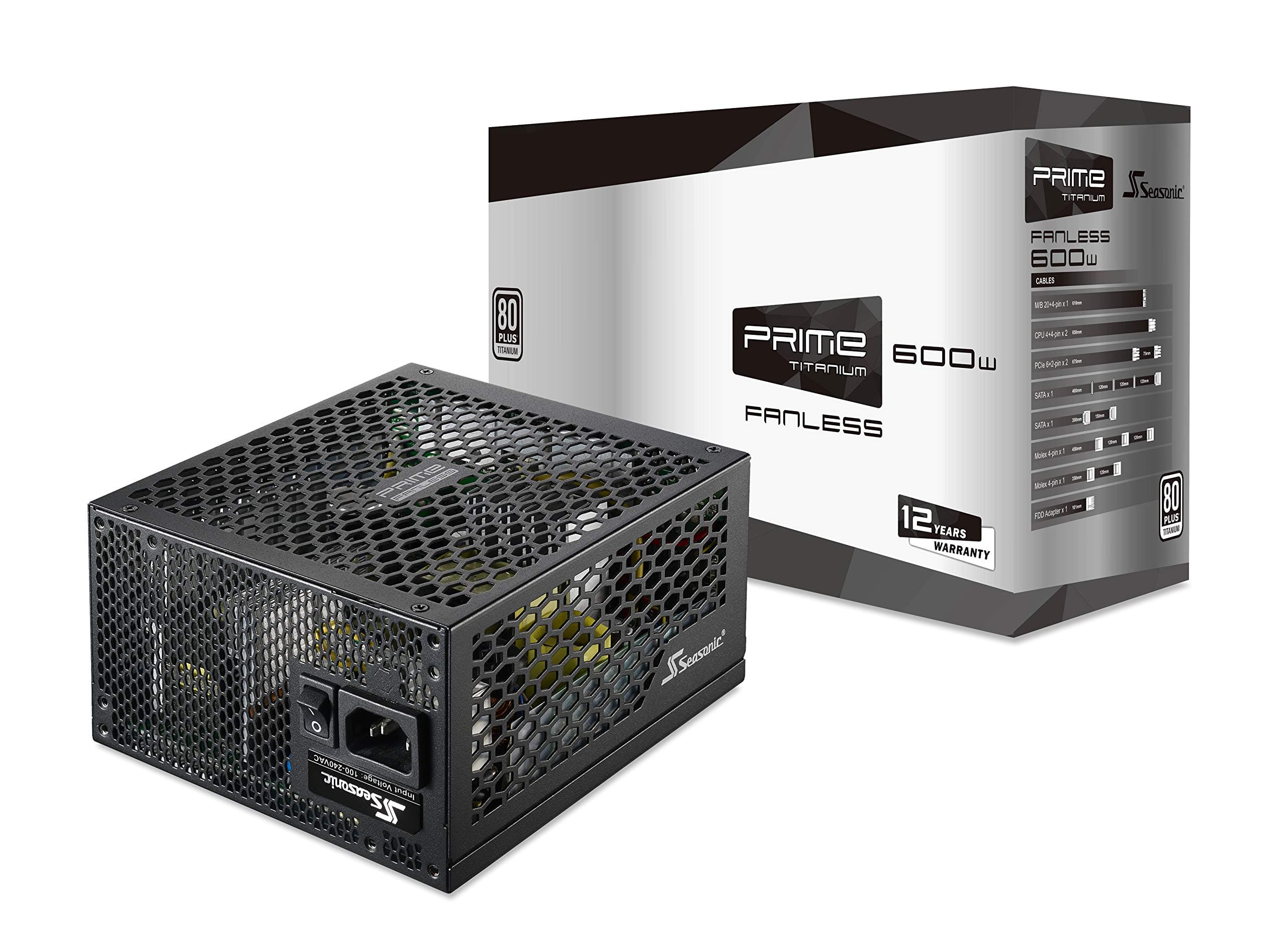 SeasonicPRIME Fanless Titanium Modular 600W (80+Titanium, ATX 12V) PSU/Power Supply