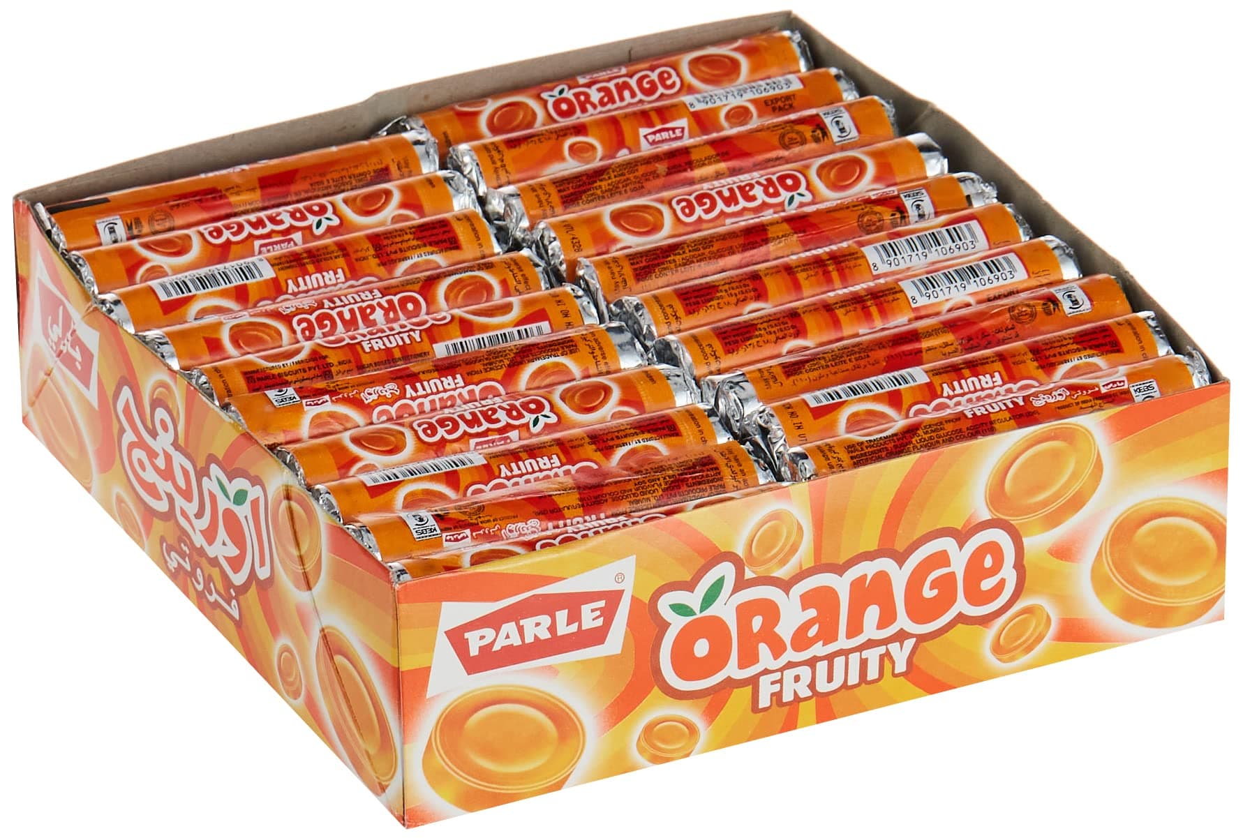 Parle Orange Candy Rolls - Tangy and Sweet Hard Candies with Refreshing Orange Flavor, 60 Rolls, 1080g