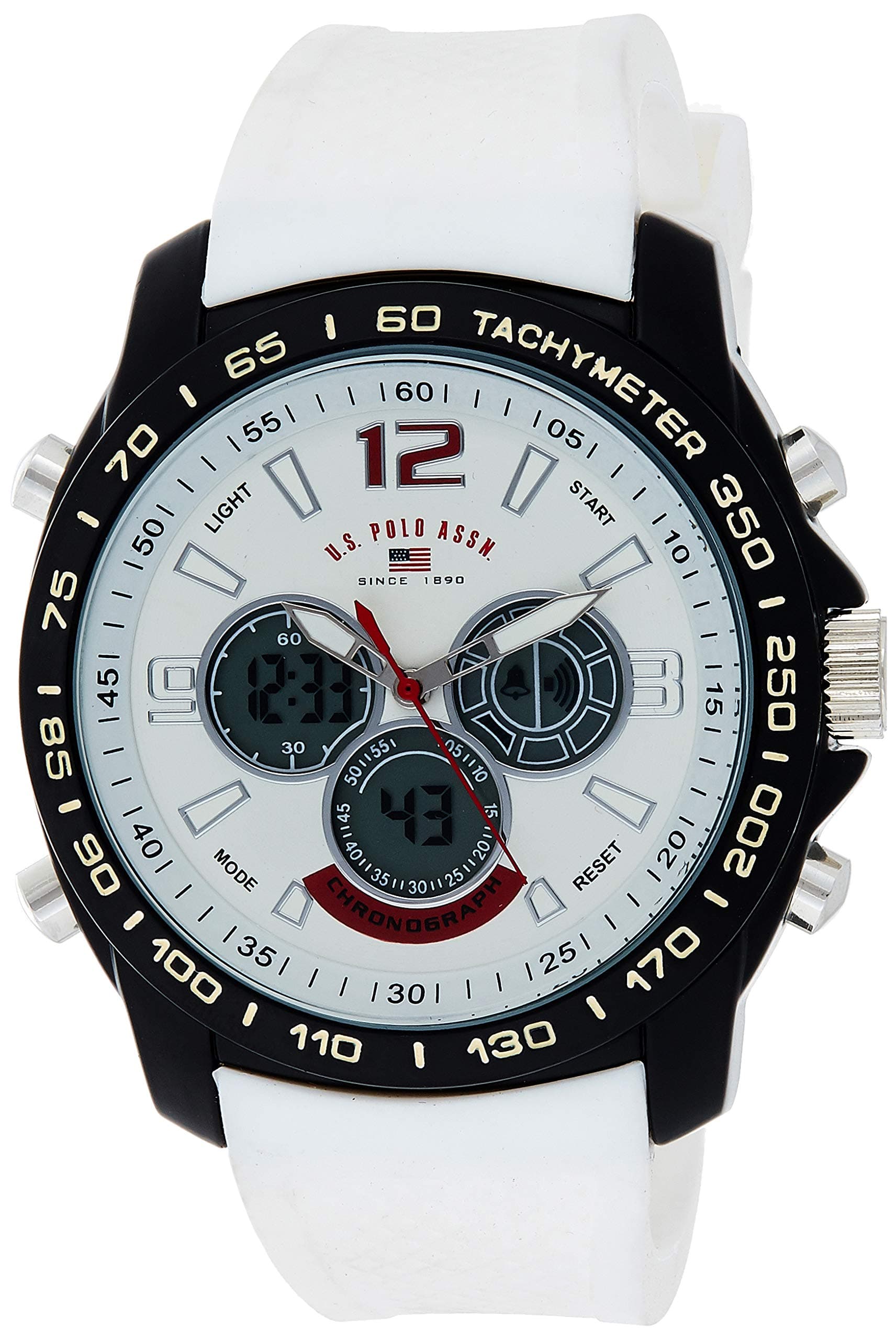 U.S. Polo Assn. Sport Men's Quartz Metal and Rubber Casual Watch, Color:White US9556