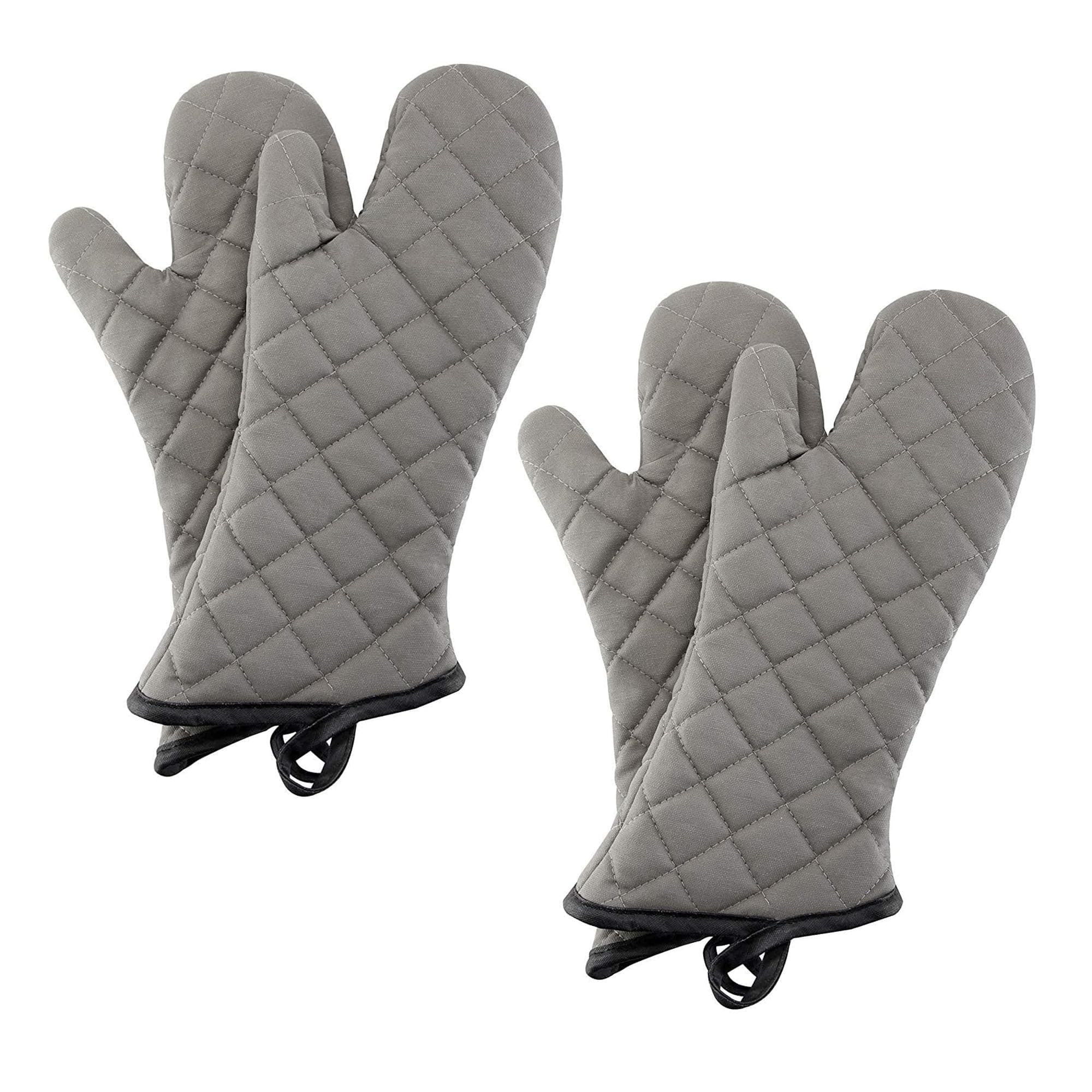 ARCLIBER Oven Mitts 2 Pairs of Quilted Terry Cloth Cotton Lining,Extra Long Professional Heat Resistant Kitchen Oven Gloves,16 Inch,Gray