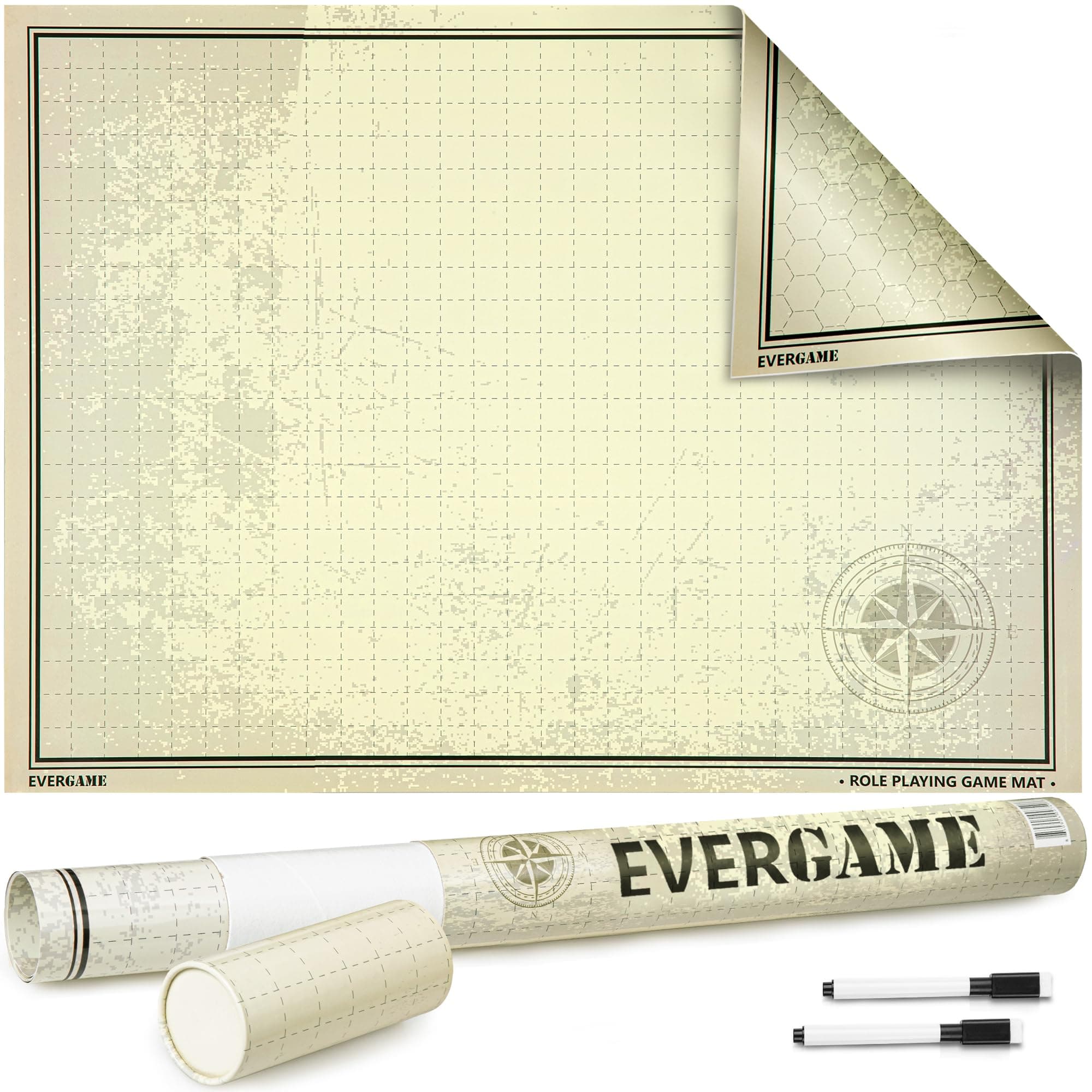Dungeons & Dragons Game Mat - 23x27 - Ultimate DND Board Game Map w/Storage Tube - Double-Sided w/Hex & Square Grid - Epic Role Playing Gaming Experience