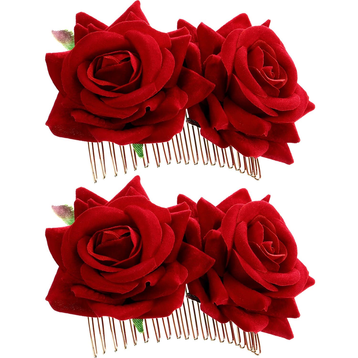 2 Pack Rose Flower Hair Clip Women Rose Flower Hair Accessories Wedding Hair Clip Flamenco Dancer (Red)