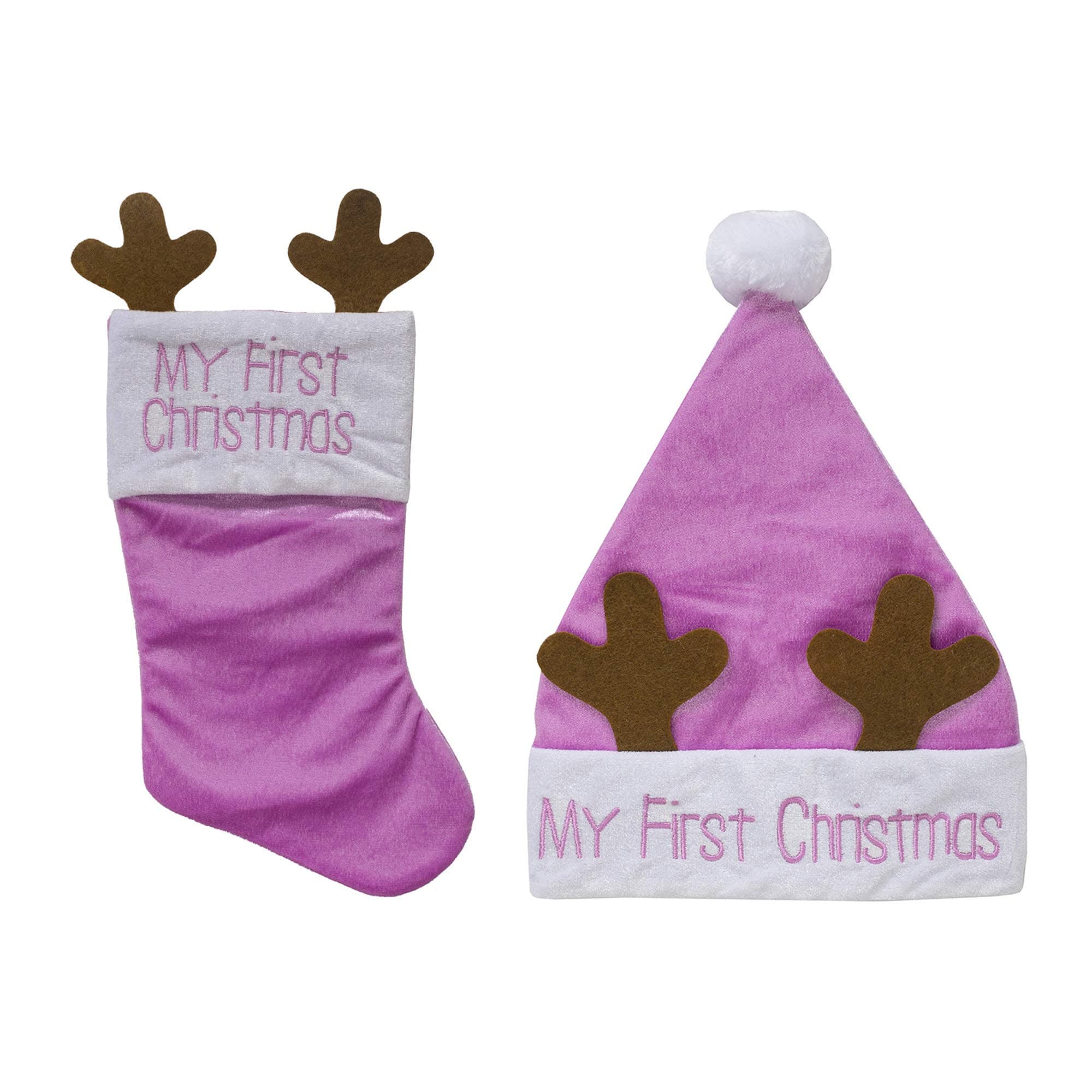 New Traditions Simplify Your Holiday Baby's First Christmas Holiday Set with Hat and Stocking (Pink Reindeer)