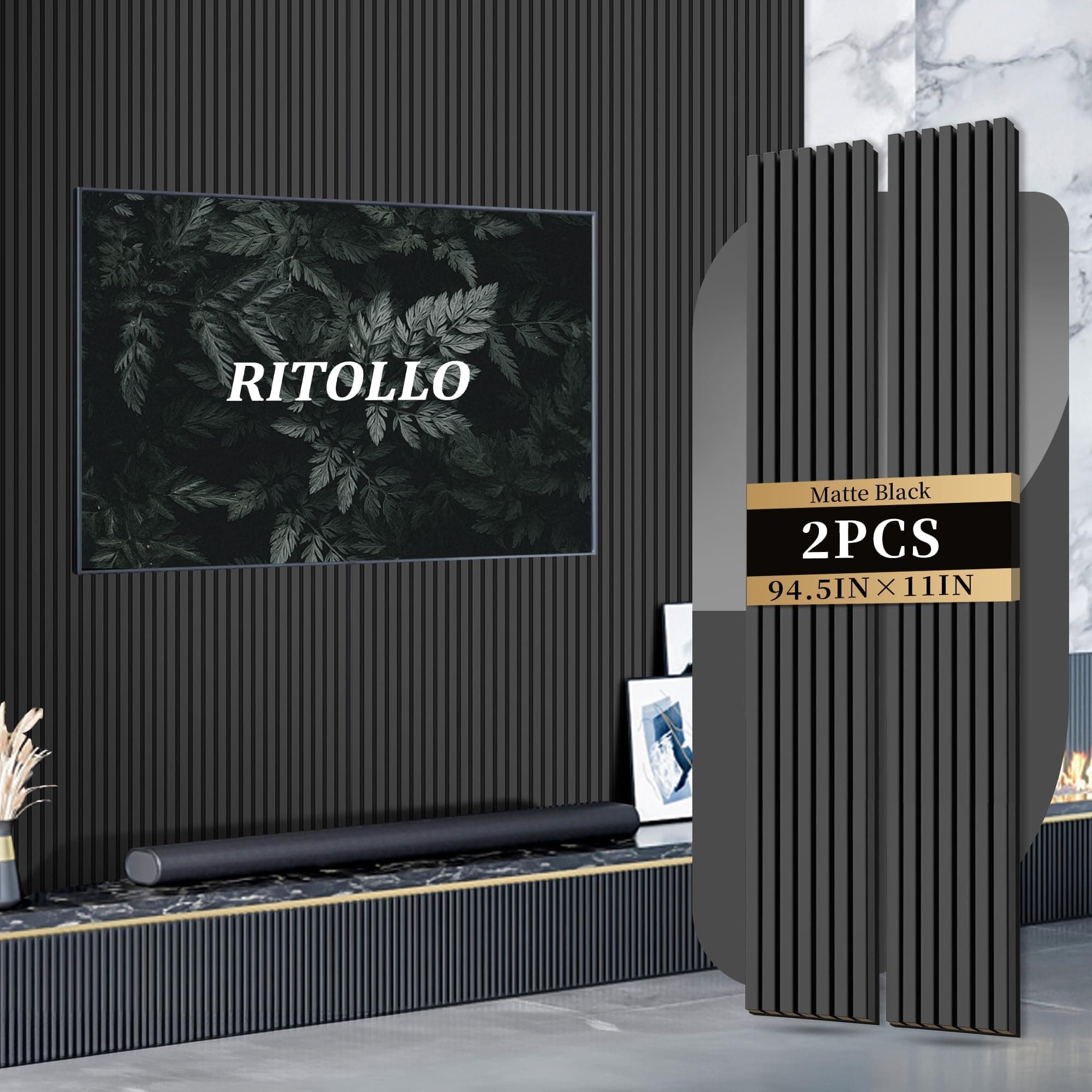 RITOLLO Wood Slat Panels for Wall 2-Piece 94.5"×11" Acoustic Panels for Interior Wall Decor 3D Fluted Sound Absorbing Panel for Black Room Decor - Matte Black