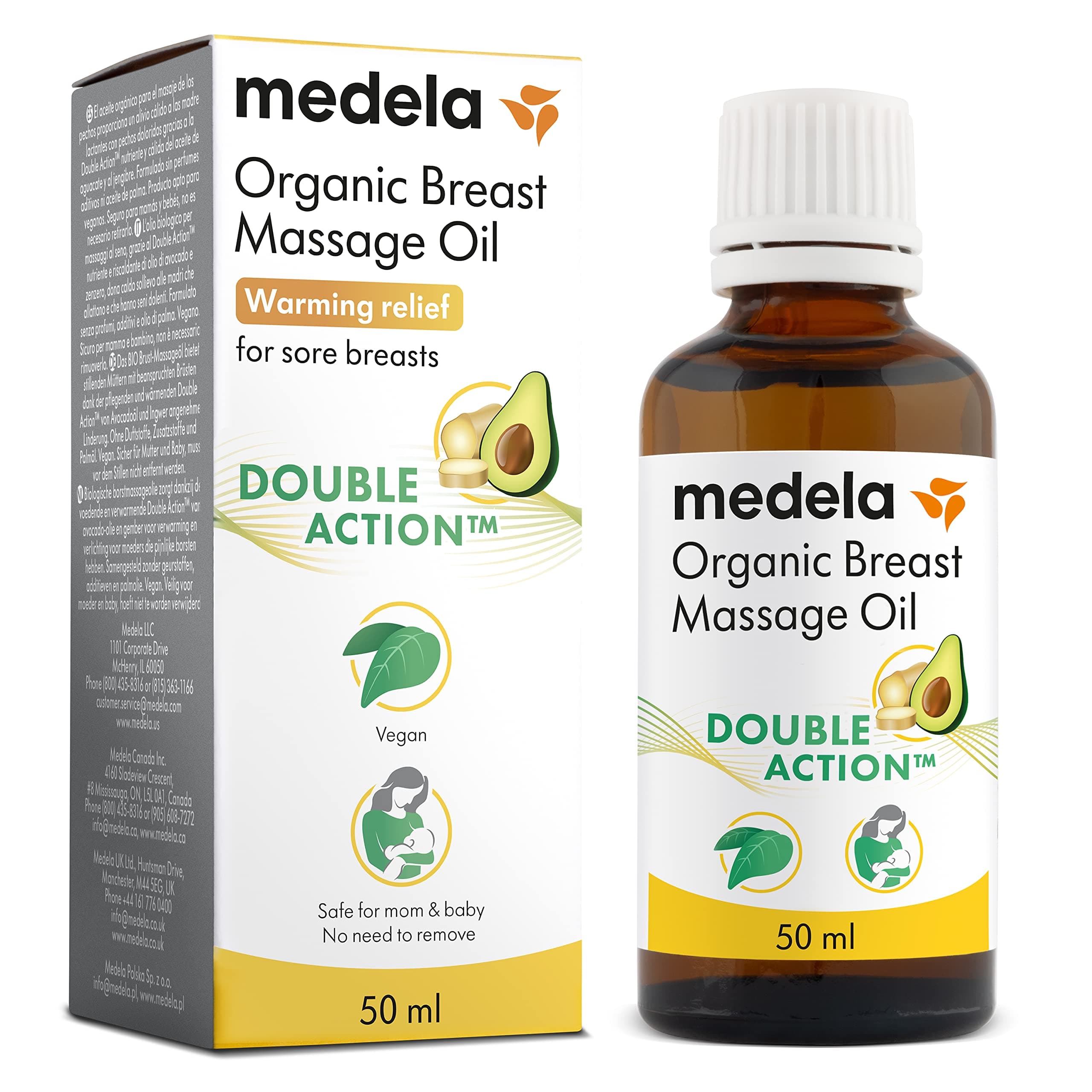Medela Organic Breast Massage Oil for Breastfeeding Mothers - Relieve Breast Tenderness and Fullness - All-Natural Formula with Nourishing Ingredients - Warming Relief