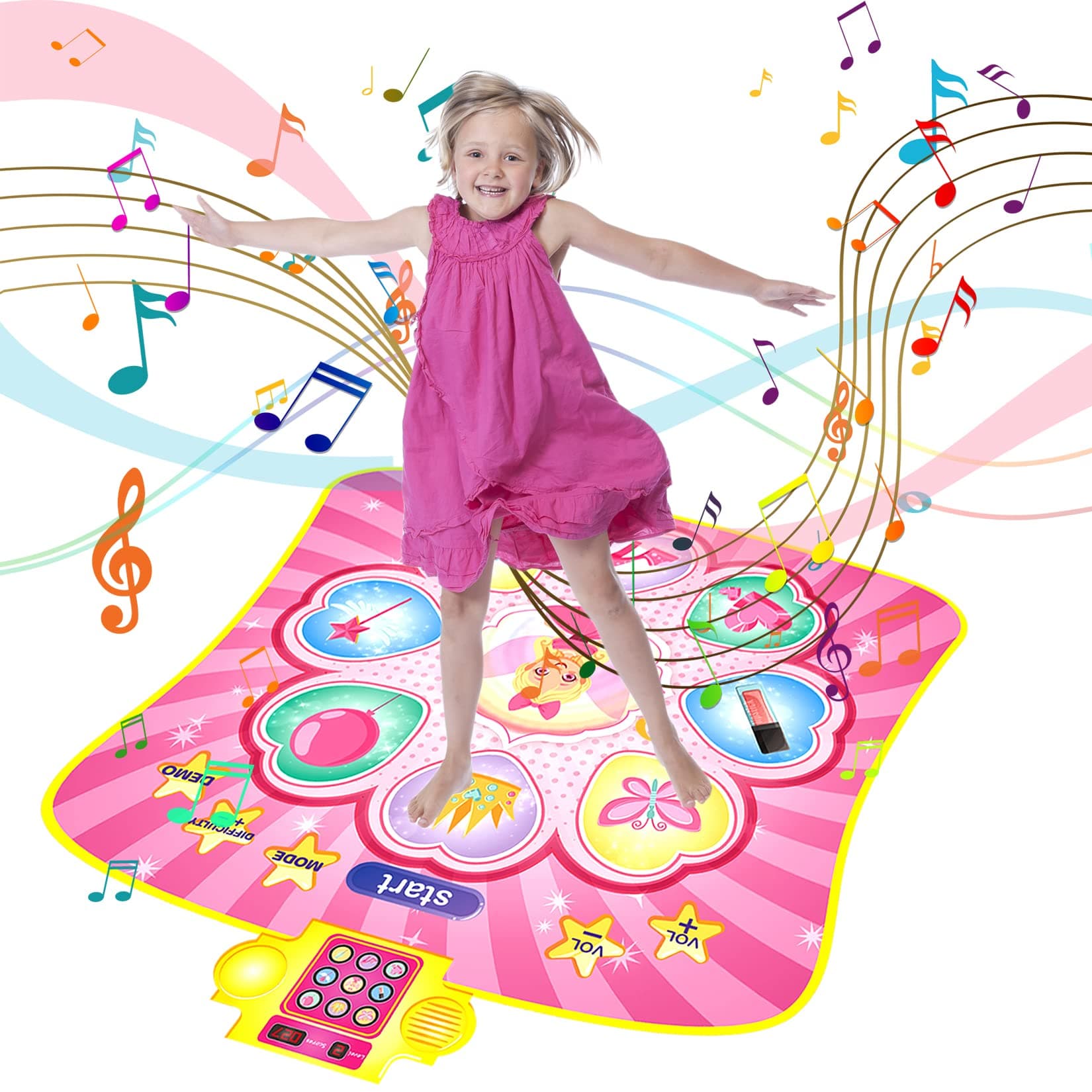 Dance Mat Girls Toys 3-9 - Light Up Dancing Pad with 8 Games Modes Gifts for 3-8 Year Old Girl Boys Kids Toys Age 3 4 5 6 7 8 9 Girl Birthday Gifts for Girls Pink
