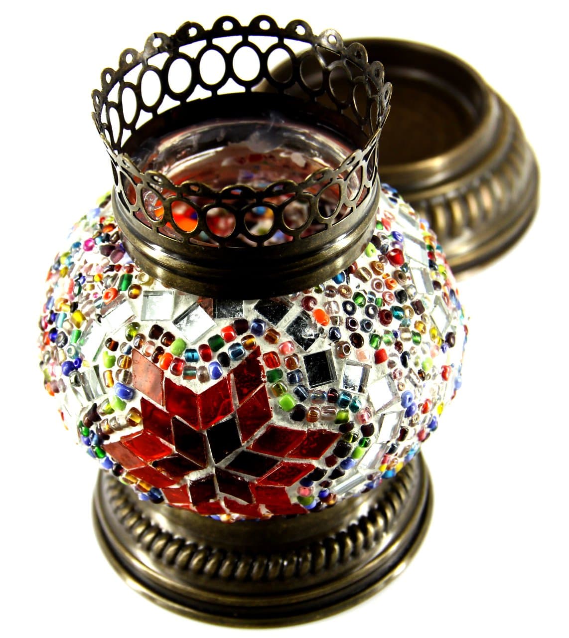 Byhand Authentic Mosaic Candle Holder/Tea Light Holder Turkish Style Handmade Brass Glass Chandelier Candle Holders (COLOR3)