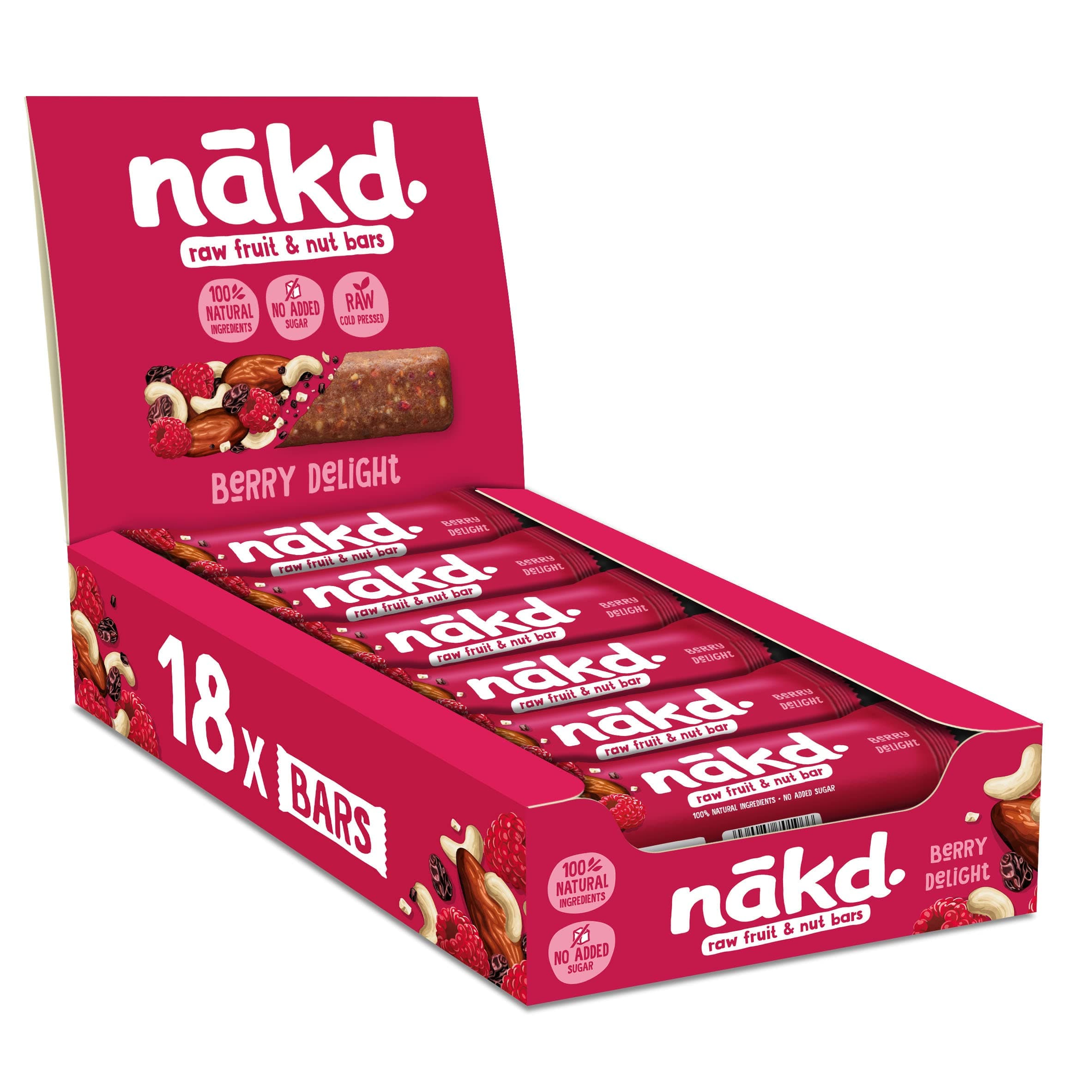 NAKD Berry Delight Raw Fruit & Nut Bars 100% Natural Ingredients No Added Sugar 18 x 35g