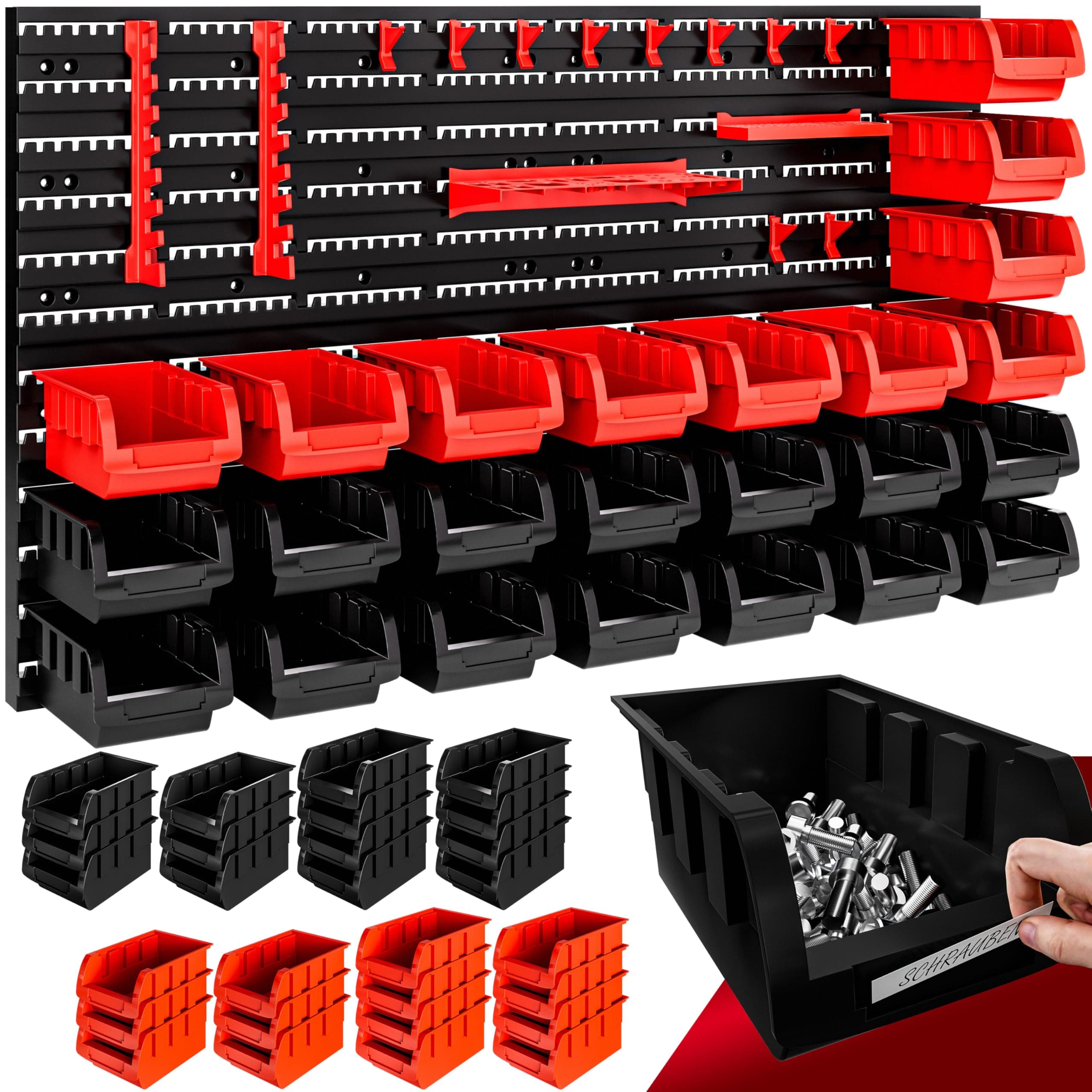 DEUBA® Wall Shelf with Stacking Boxes and Tool Holder 43 Pieces Box Expandable Workshop Shelf Tool Hole Wall