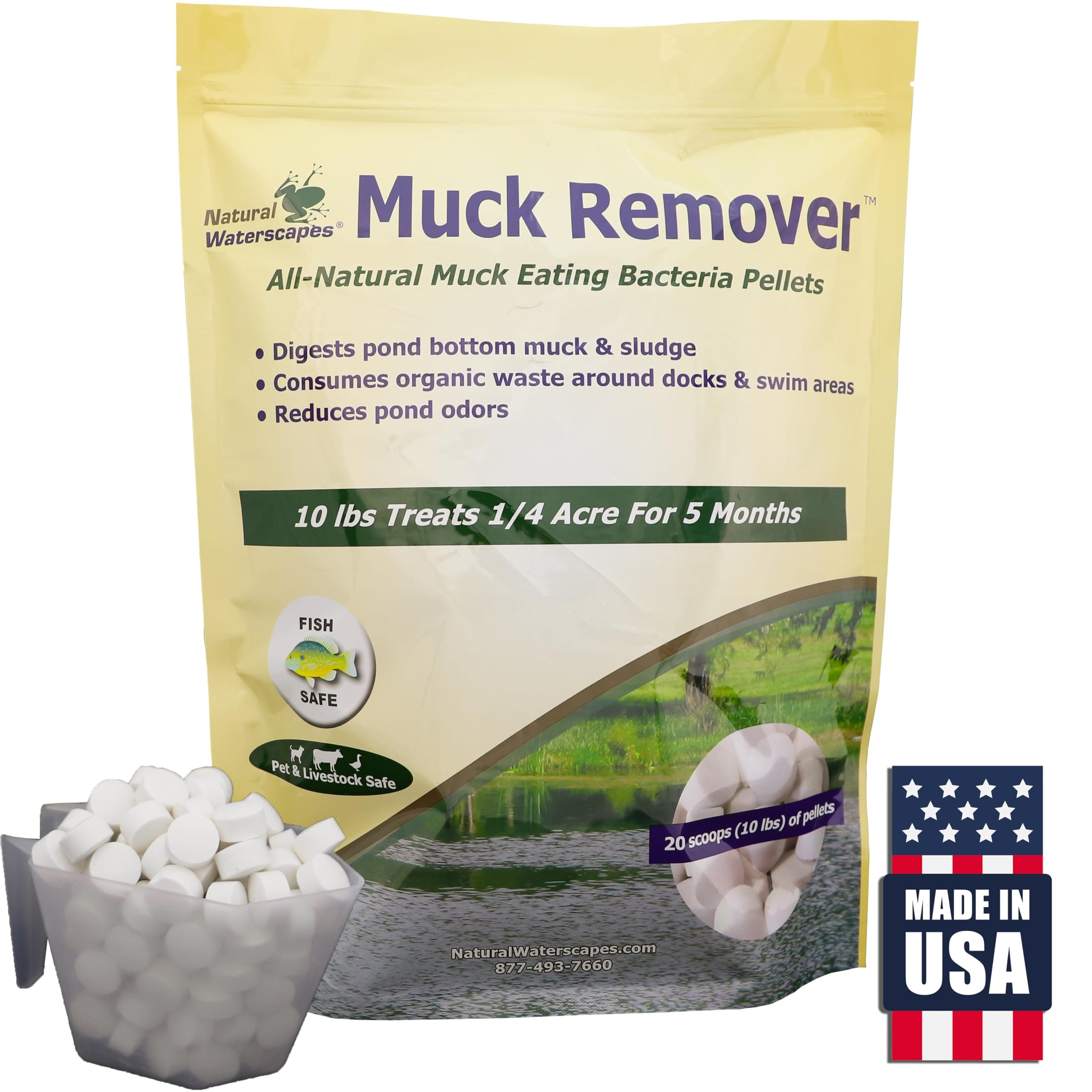 Muck Remover Pellets 10 lb Pond Tablets Treats 2.5 Acres - Pond Sludge Remover, Lake Muck Removal