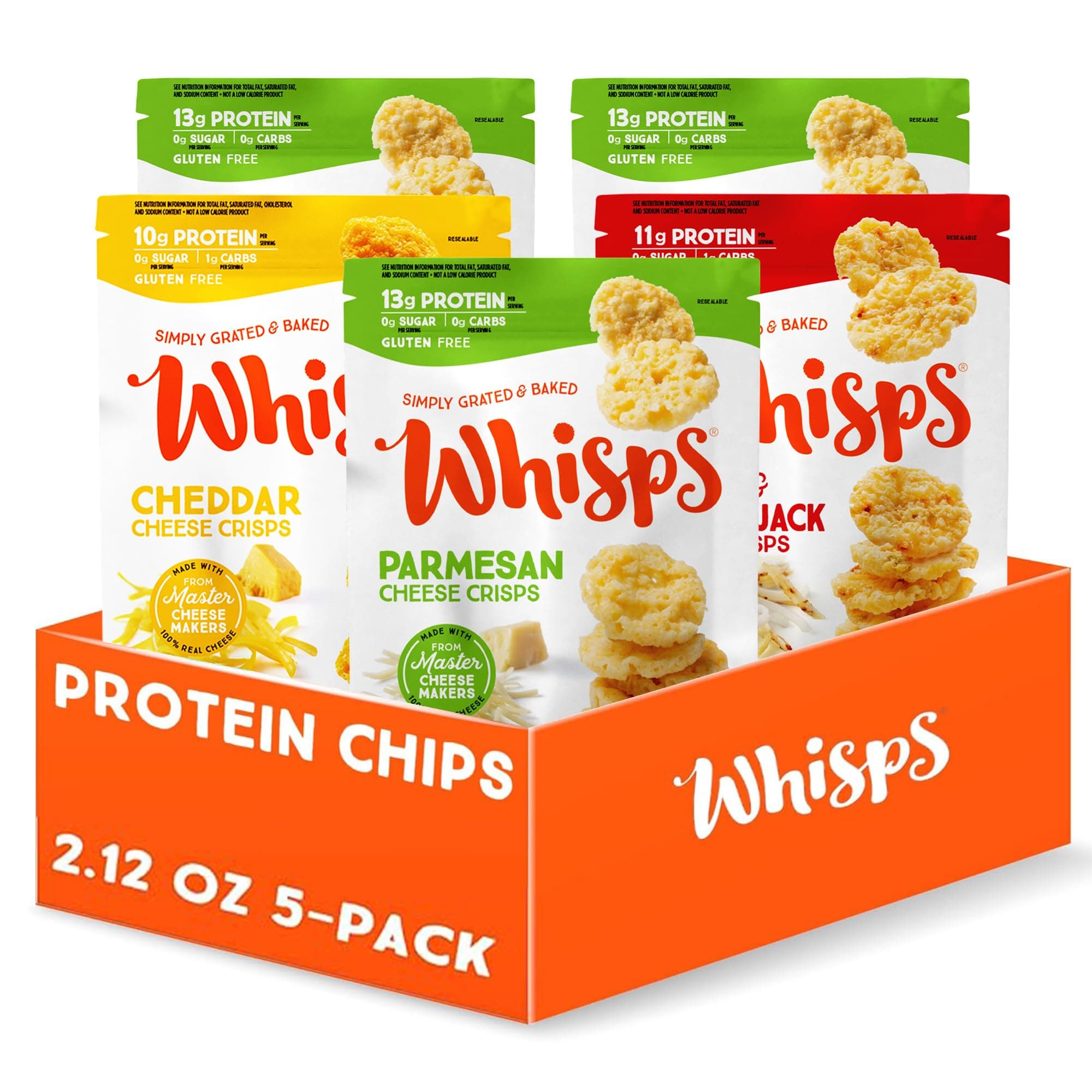 Cheese Crisps Variety Pack | Protein Chips | Healthy Snacks | Protein Snacks, Gluten Free, High Protein, Low Carb Keto Food | Parmesan, Cheddar, Asiago (2.12 Oz, 5 Pack)