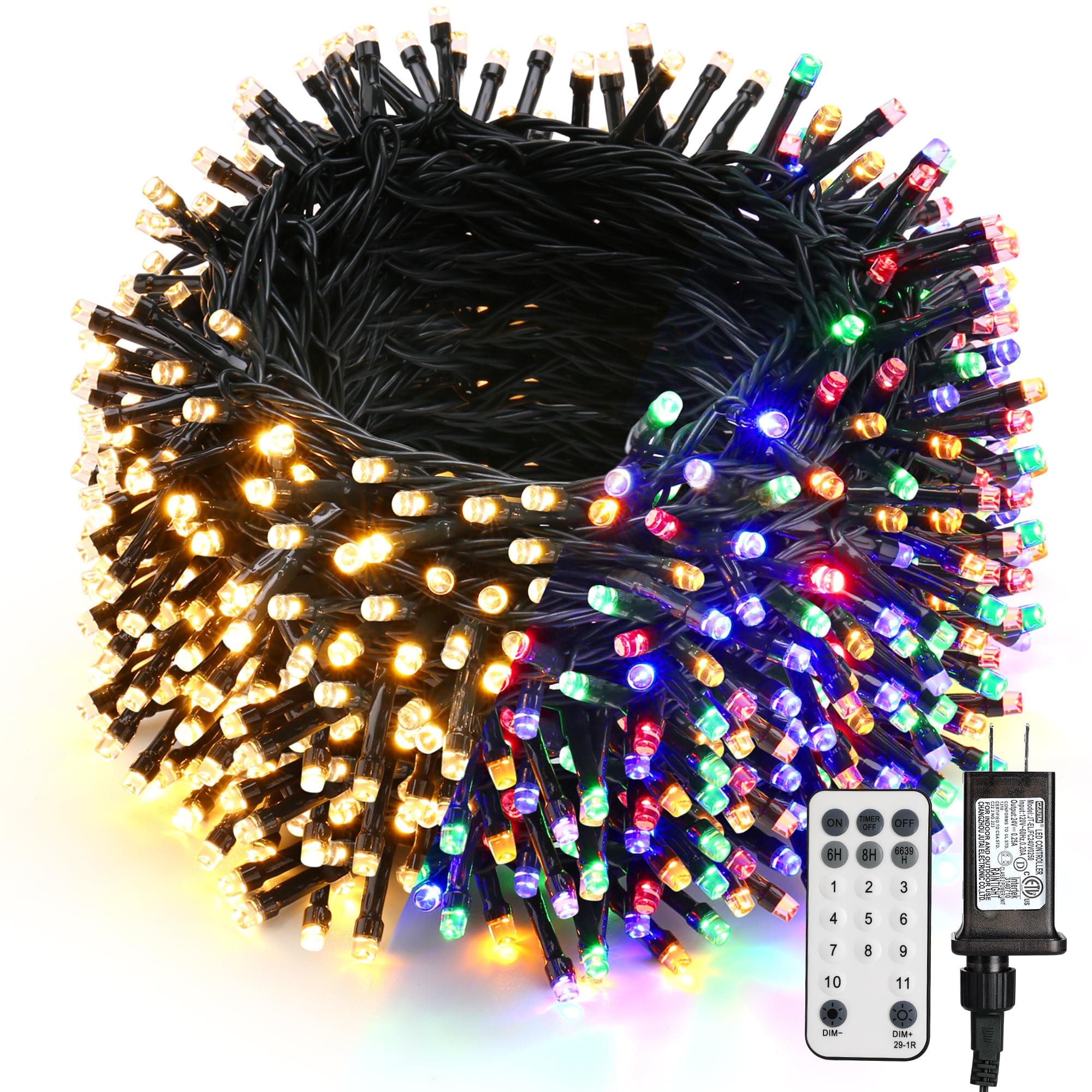 Christmas Tree Lights, 180ft 500 LED Warm White & Multicolor Xmas Lights, 11 Modes Color Changing String Lights with Timer Remote, Plug in Dimmable Fairy Light Waterproof for Party Home Decor