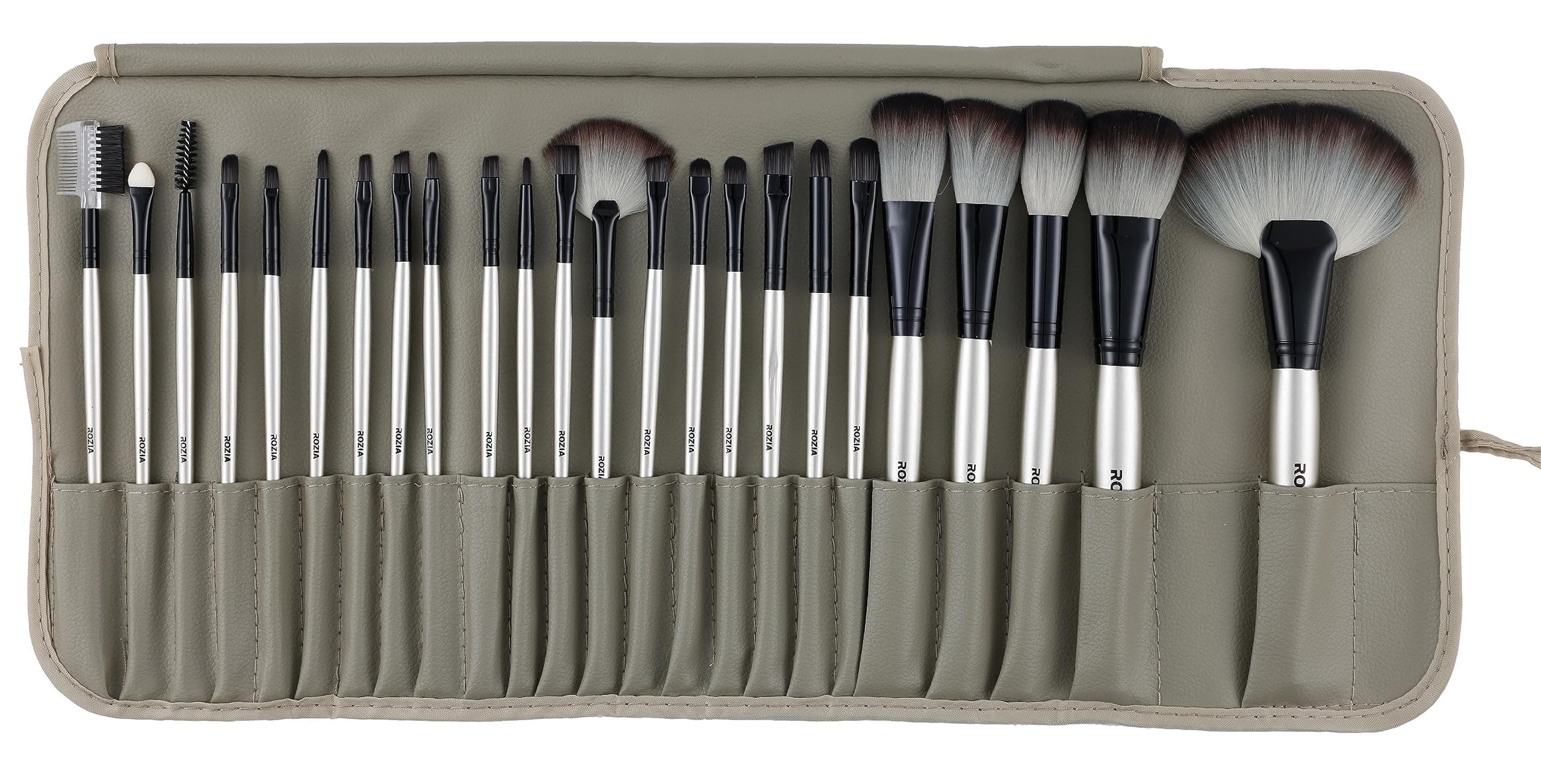 ROZIA 24 Professional Makeup Brush Kit Set Wooden Handle with Leather Pouch (24pcs)
