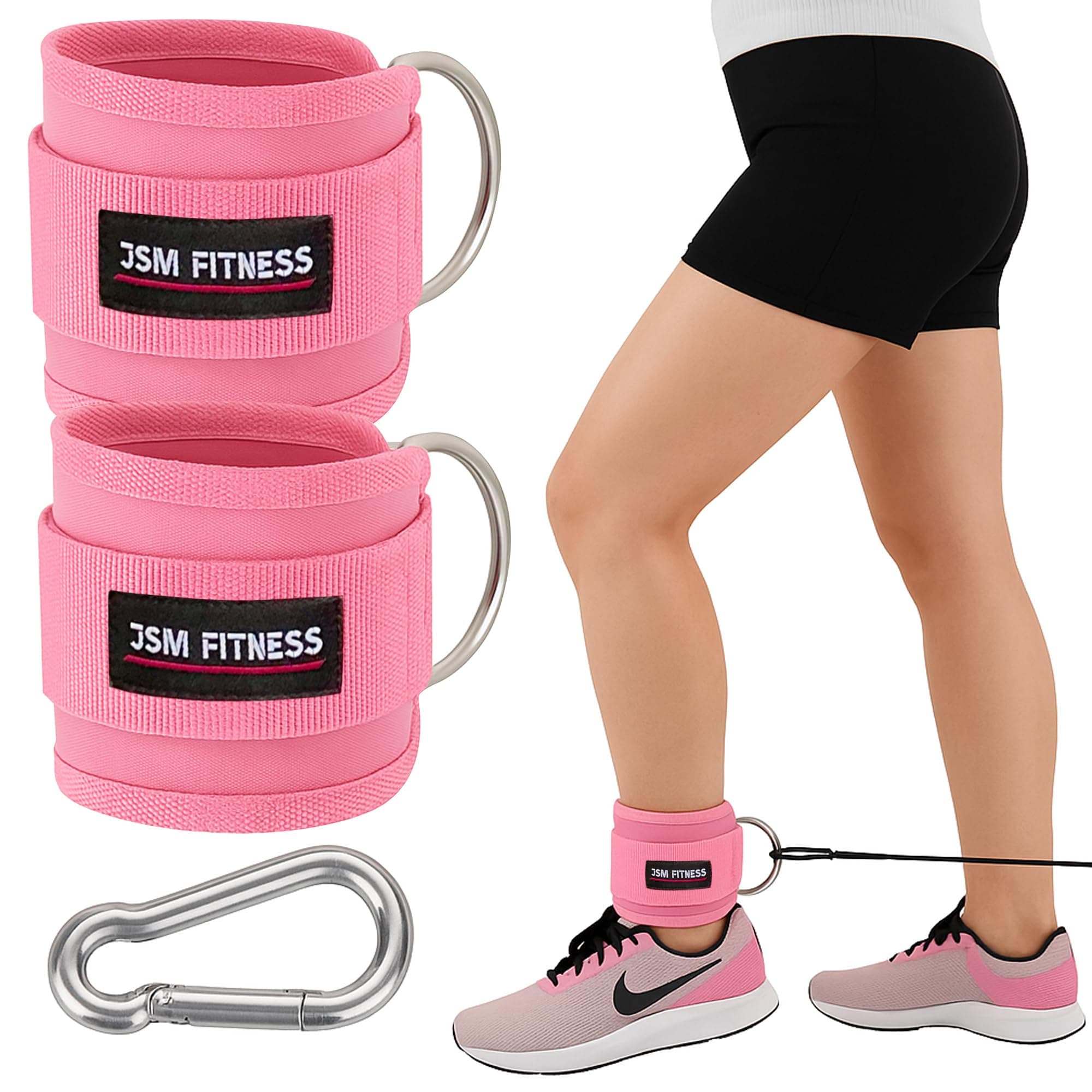 Pink Ankle Straps for Cable Machines Women - Ankle Strap for Glute Kickbacks, Leg Extensions & Cable Kick Back - Gym Ankle Strap Cable Attachment with D-Rings & Padded Neoprene