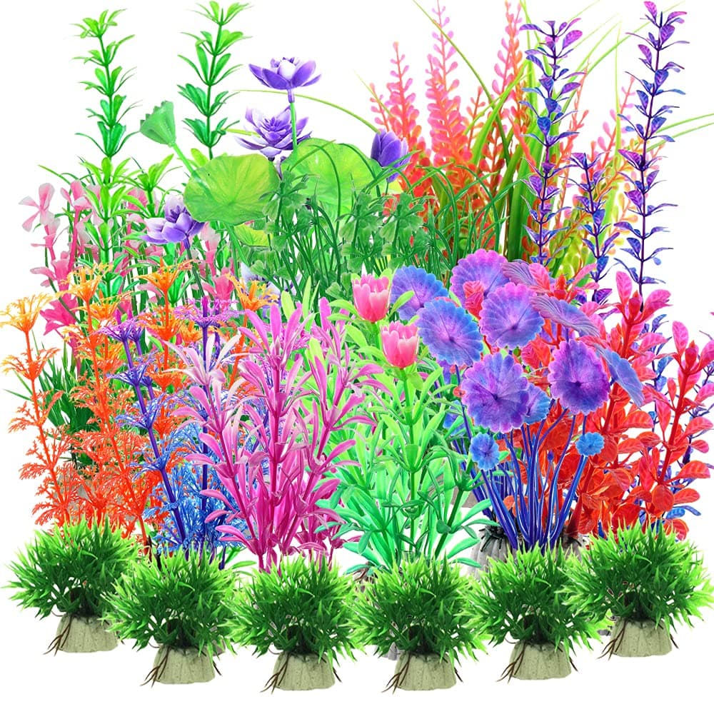 30PCS Aquarium Fish Tank Plastic Plants, Vivid Underwater Decorations, Artificial Water Plant Landscape Safe for All Fish - Assorted Color