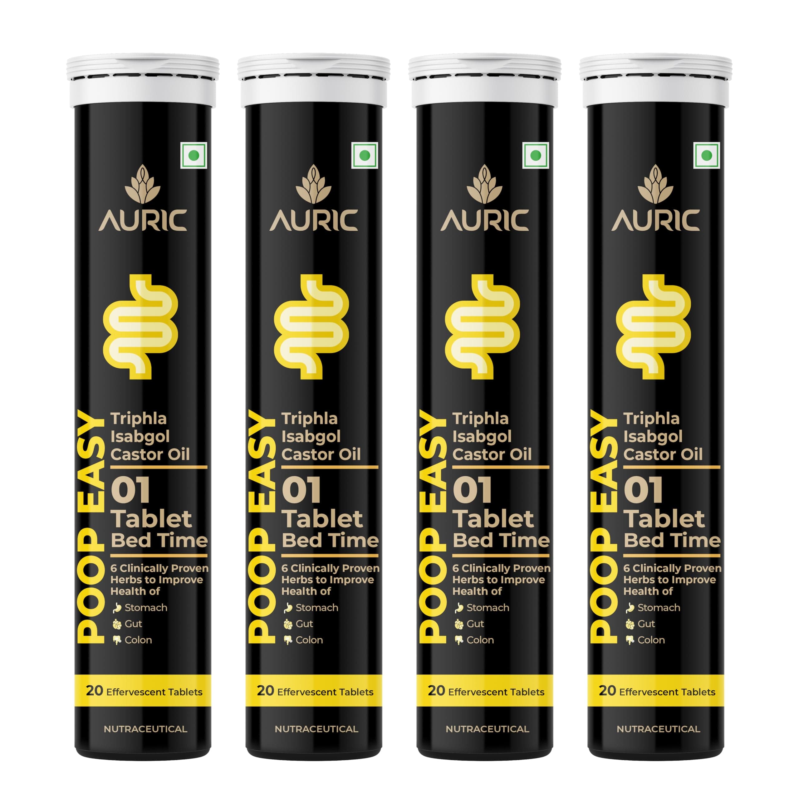 Auric Poop Easy Effervescent Tablet | 80 Tablets Support Bowel & Gut Cleanse | An Ayurvedic Pure Natural Plant-Based Supplement