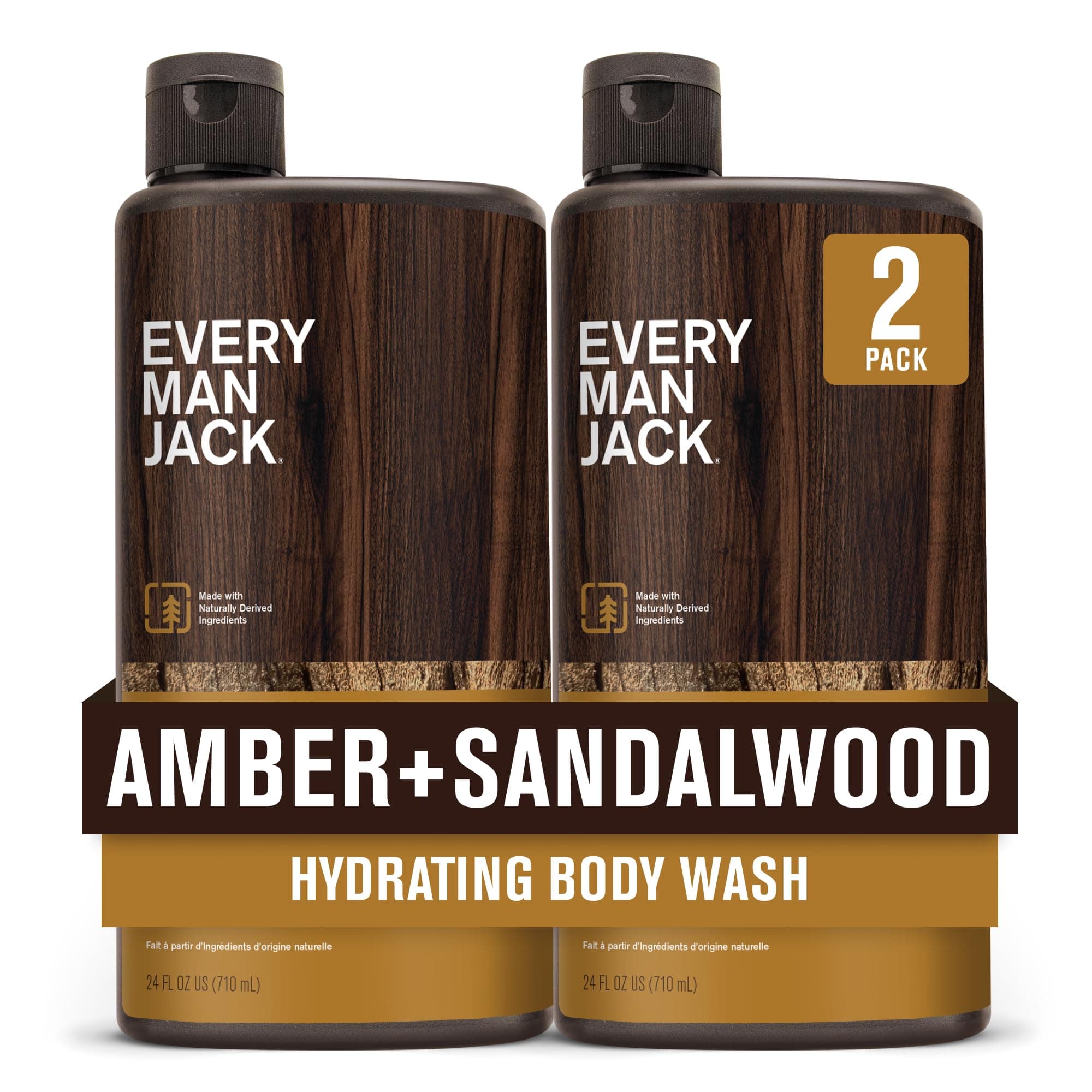 Amber+Sandalwood Hydrating Mens Body Wash for All Skin Types-Cleanse, Nourish, and Hydrate Skin with Naturally Derived Ingredients-Paraben Free, Phthalate Free, Dye Free-24oz(Pack of 2)