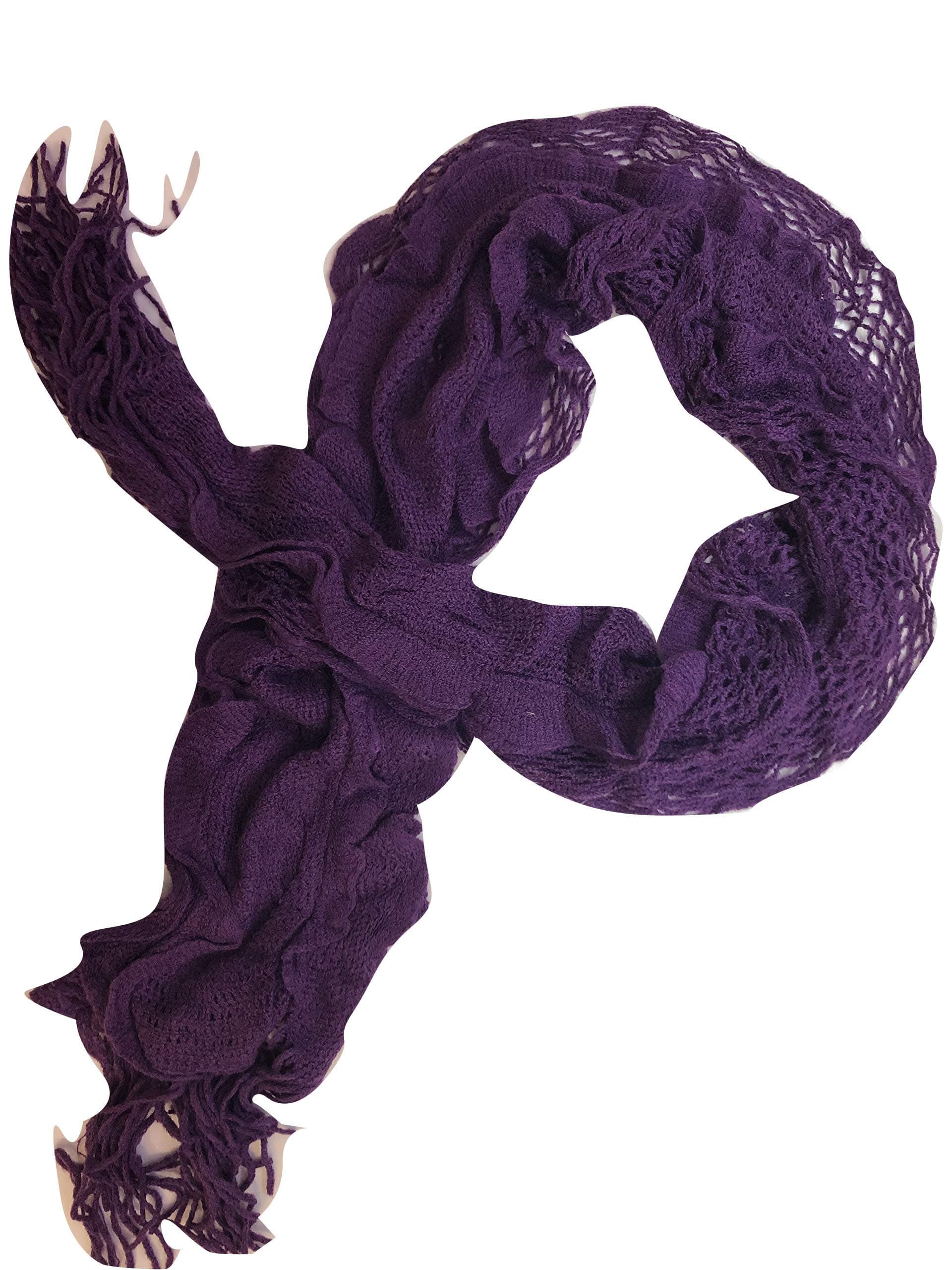 Purse babe Womens Net Chain Knitted Chunky Curly Scarf shawl With Lace And Fringe