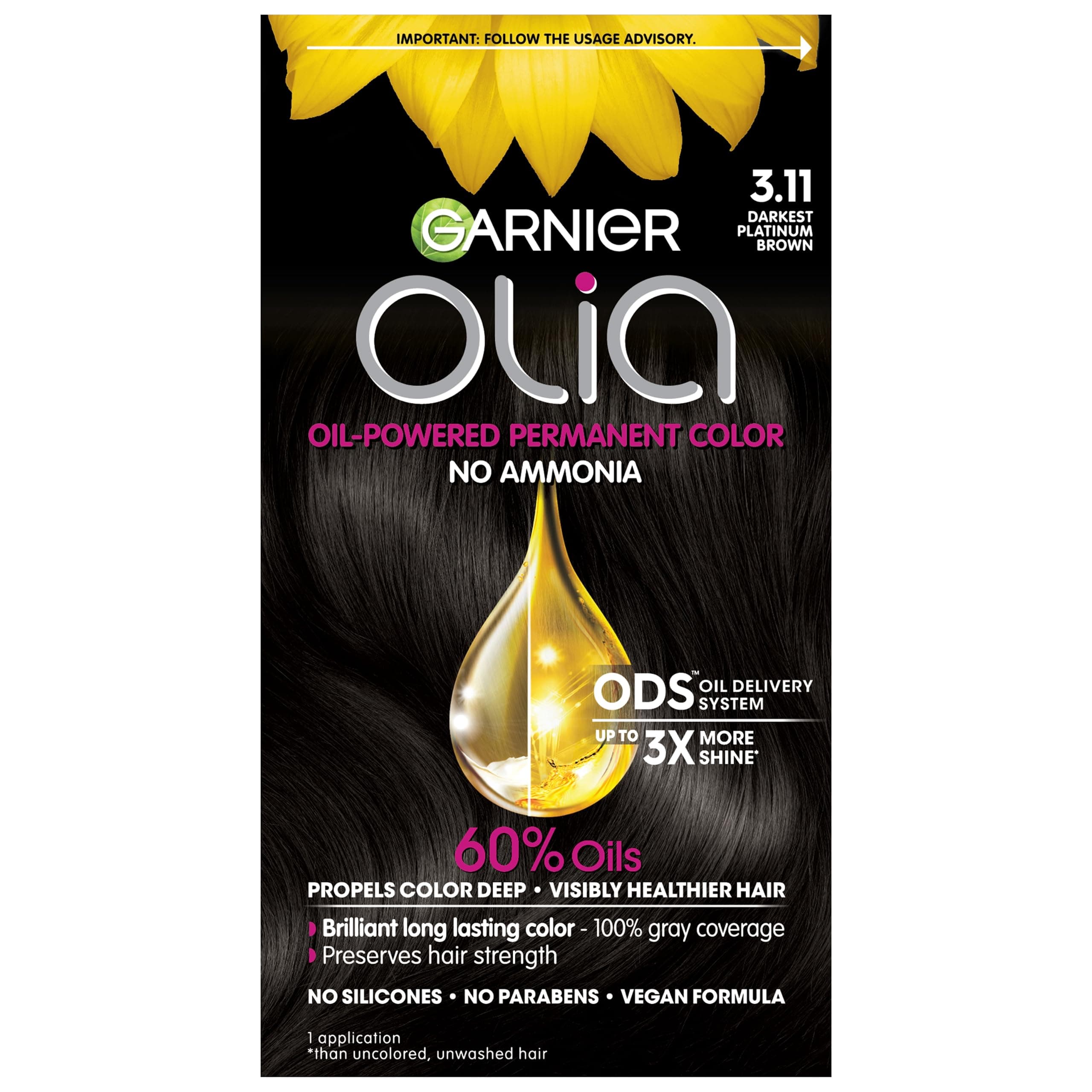 Hair Color Olia Ammonia-Free Brilliant Color Oil-Rich Permanent Hair Dye, 3.11 Darkest Platinum Brown, 1 Count (Packaging May Vary)