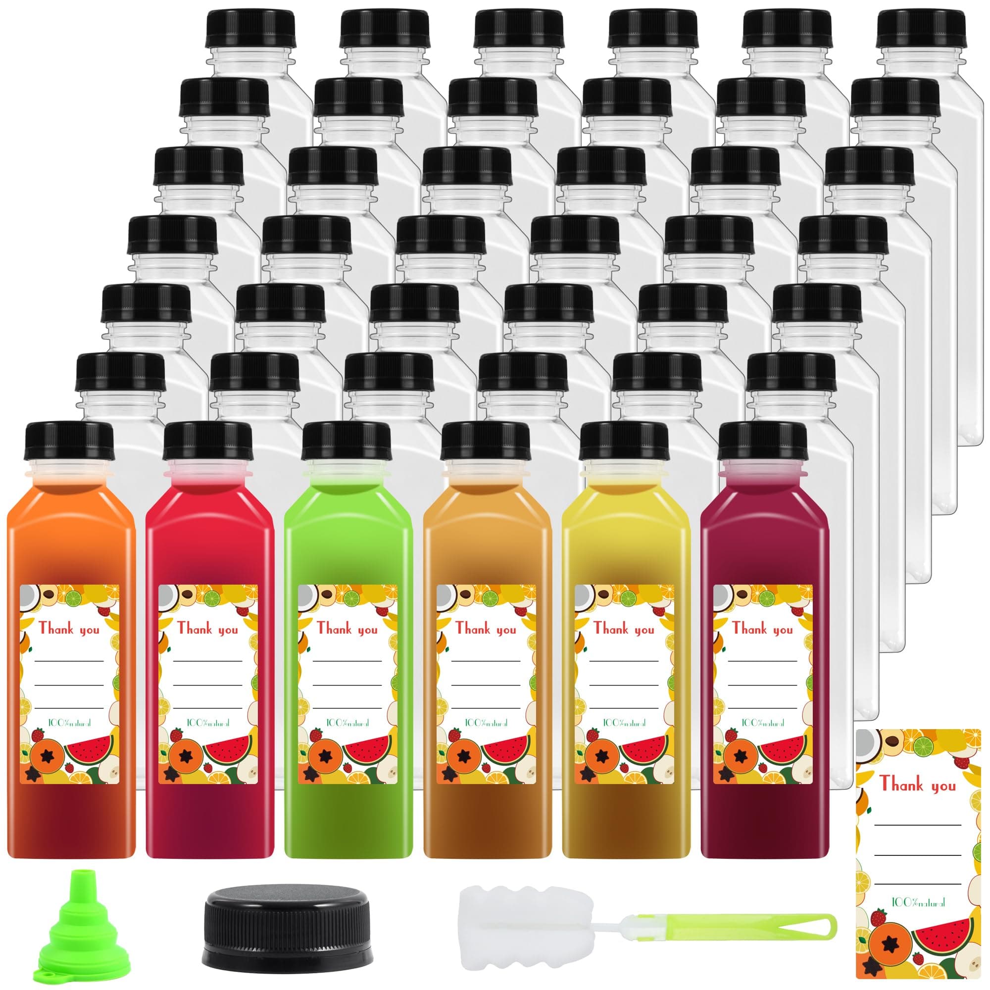36pcs 16 oz Plastic bottles with lids,Juice bottles with caps, Reusable Clear Bulk Beverage Containers for Juice, Milk and Other Beverages