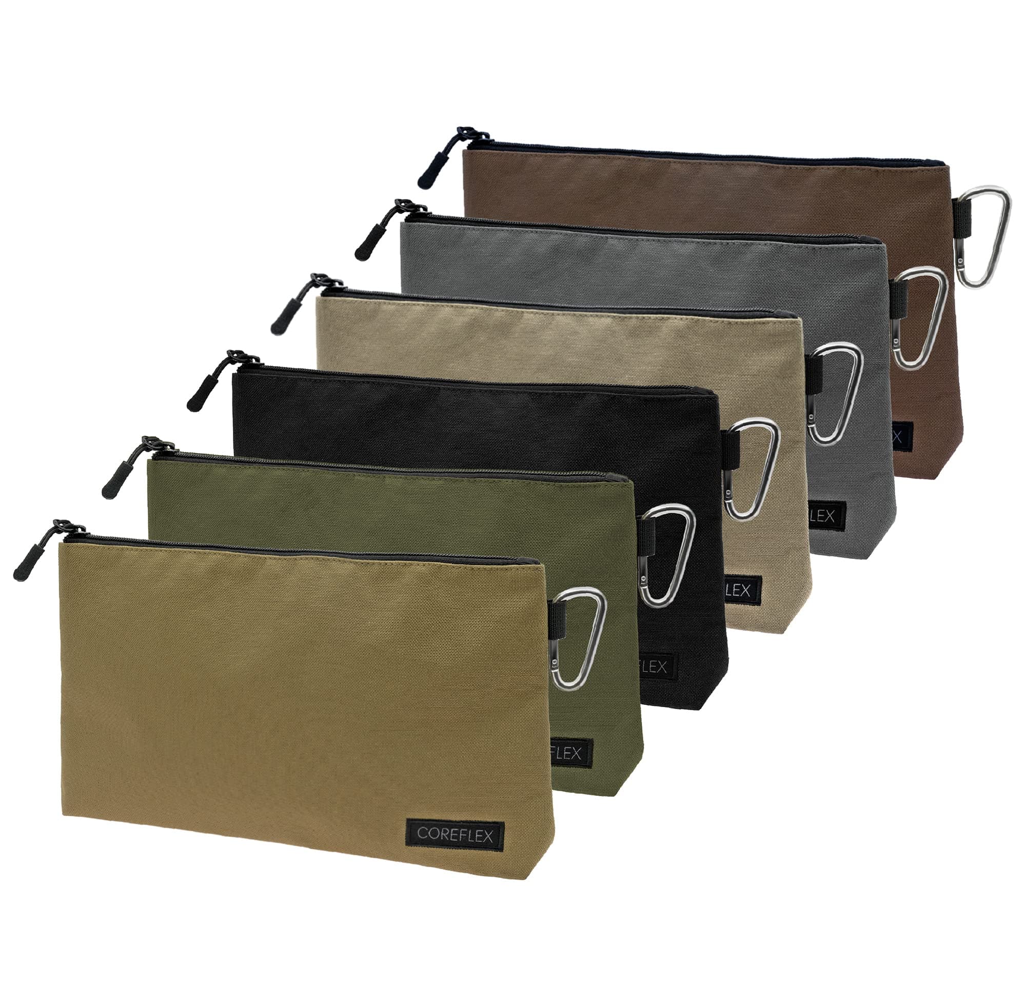 COREFLEX Premium Tool Pouch Zipper Bag, Small Tool Bag, Multipurpose Storage pouch, Heavy duty Flat Bottom Tool bag with YKK Zipper (6 pack Large 12inch)